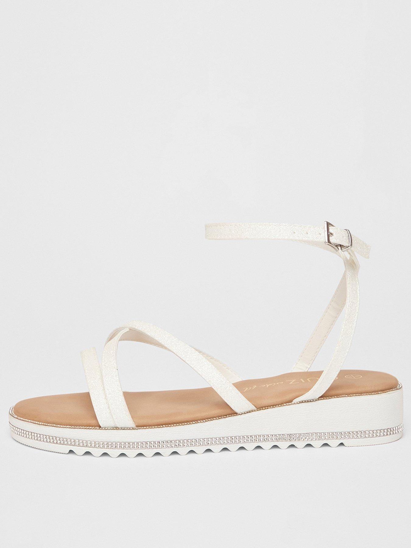 quiz-wide-fit-white-glitter-flat-sandals