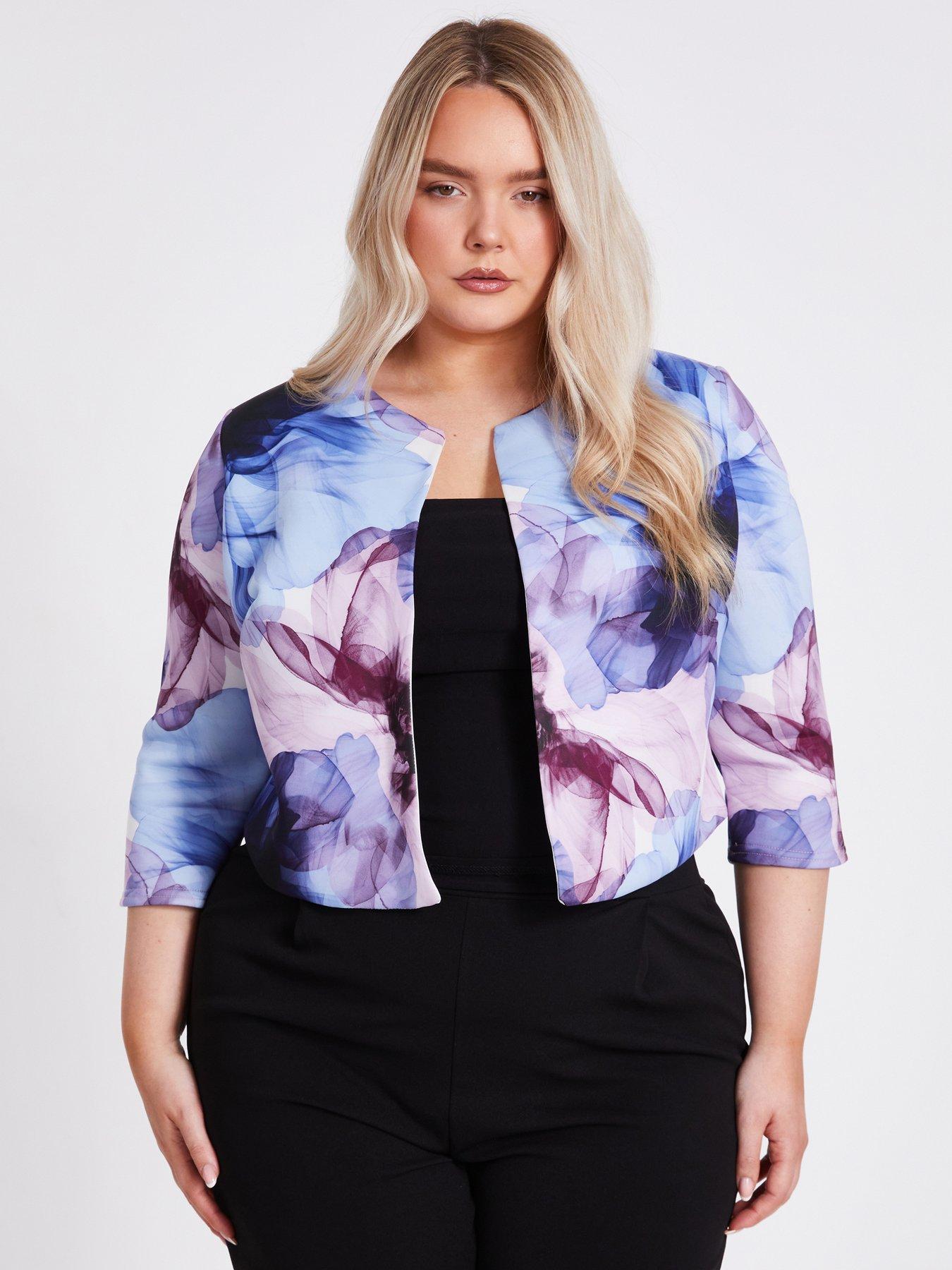 undefined Curve Light Blue Floral Cropped Jacket