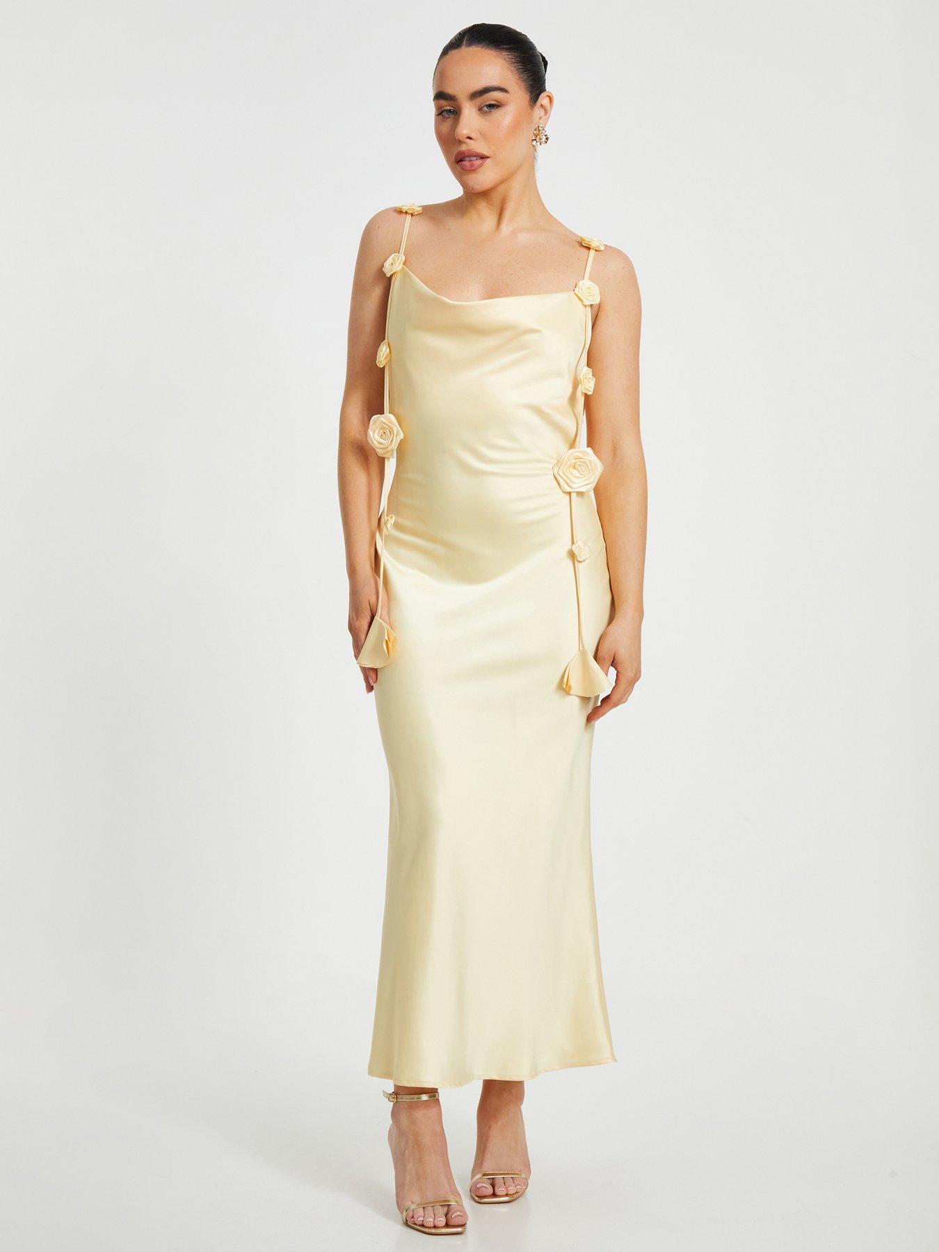 undefined Petite Lemon Satin Midaxi Dress