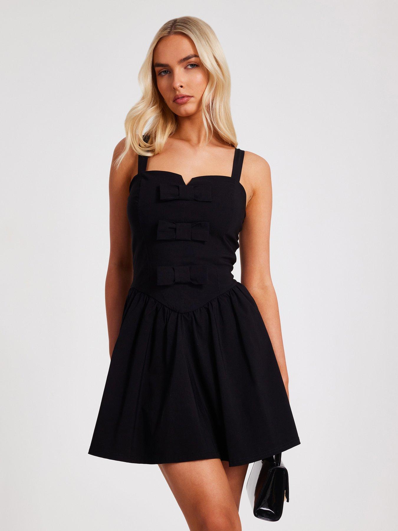 undefined Black Bow Front Mini Dress