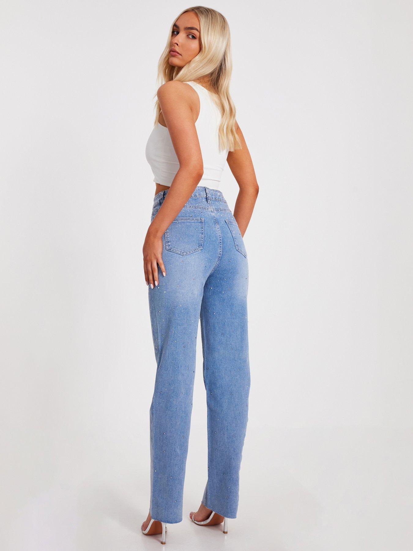  image of quiz-light-denim-embellished-jeans