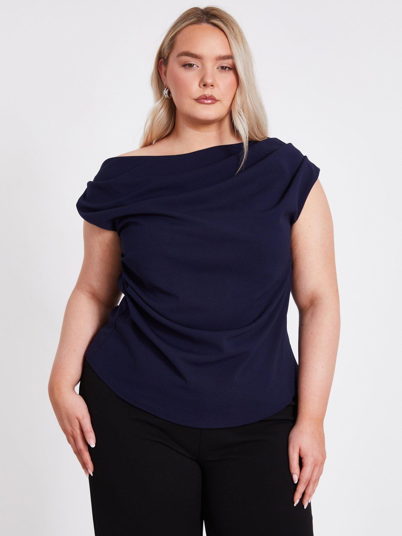 image of quiz-curve-navy-drape-neck-top