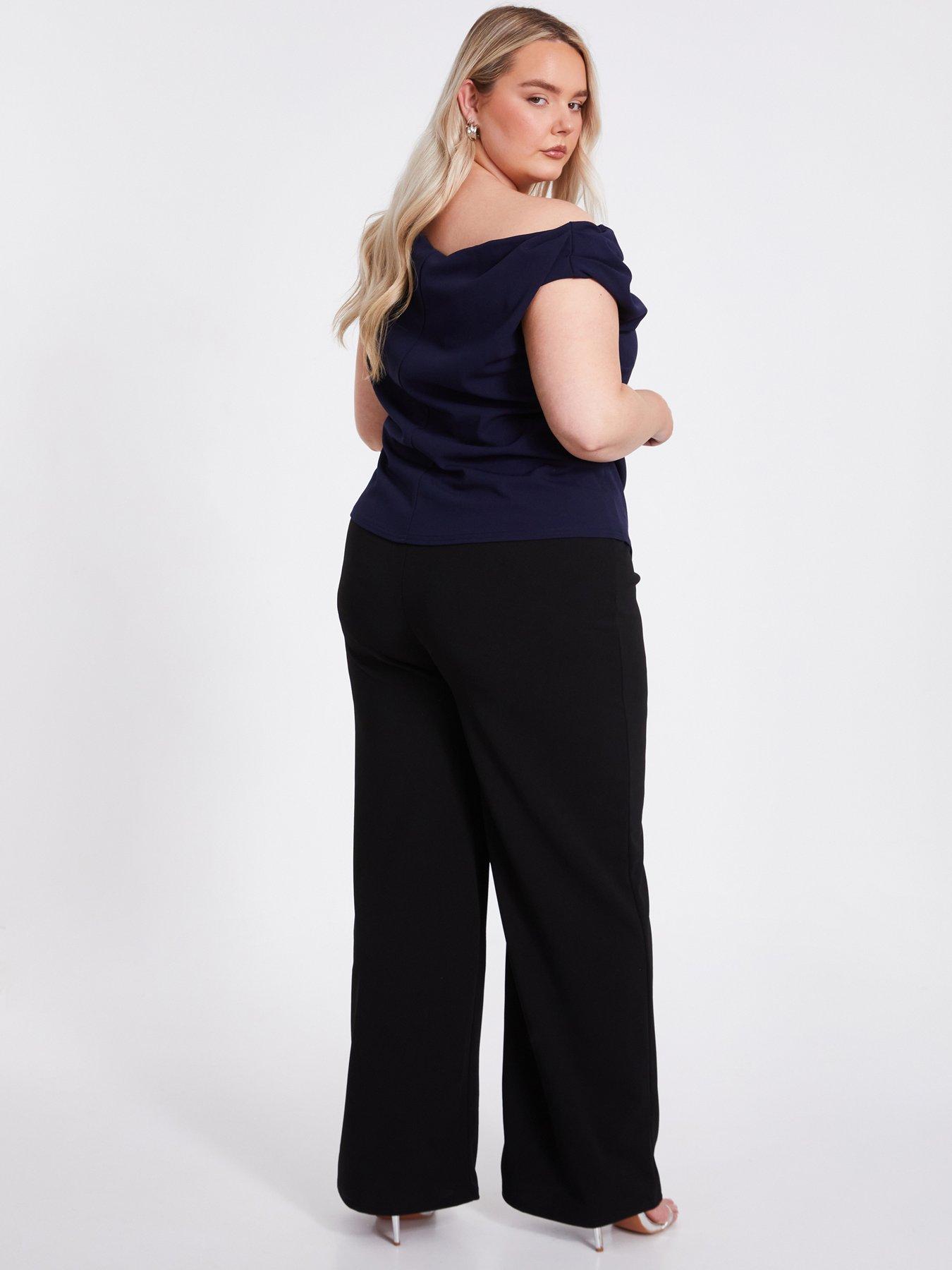  image of quiz-curve-navy-drape-neck-top