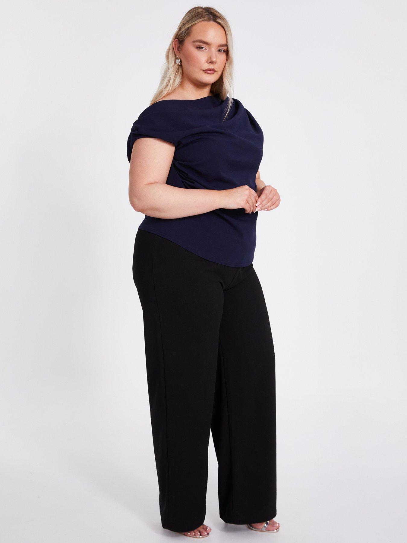  image of quiz-curve-navy-drape-neck-top
