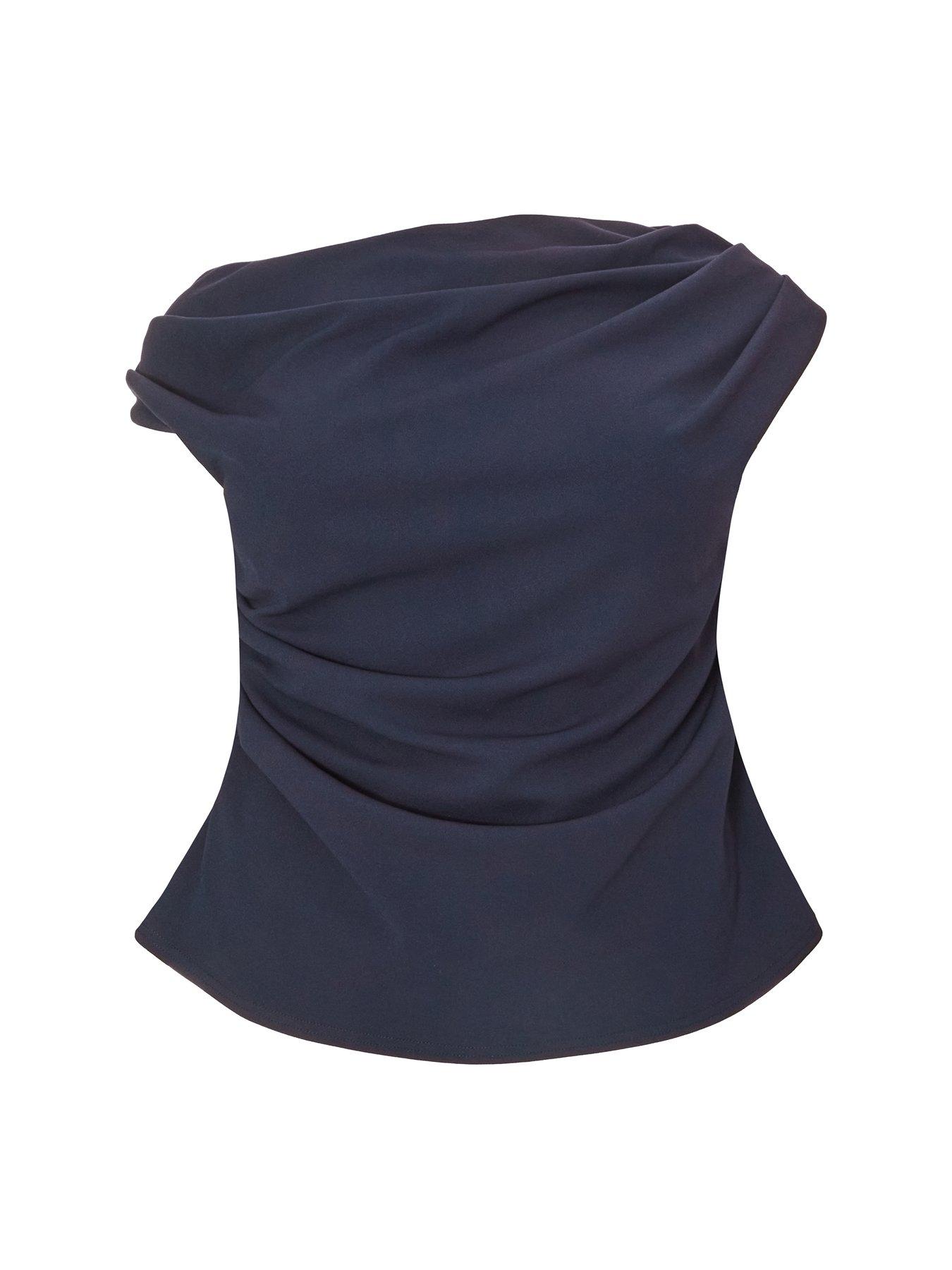  image of quiz-curve-navy-drape-neck-top