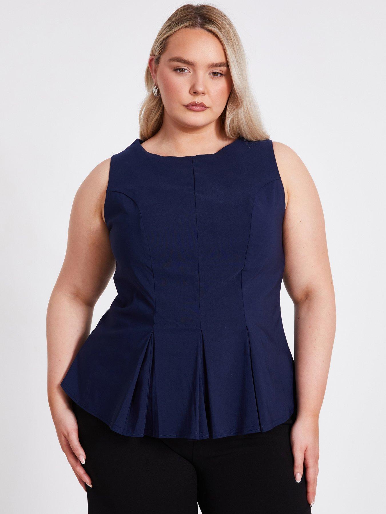 quiz-curve-navy-pleated-peplum-top