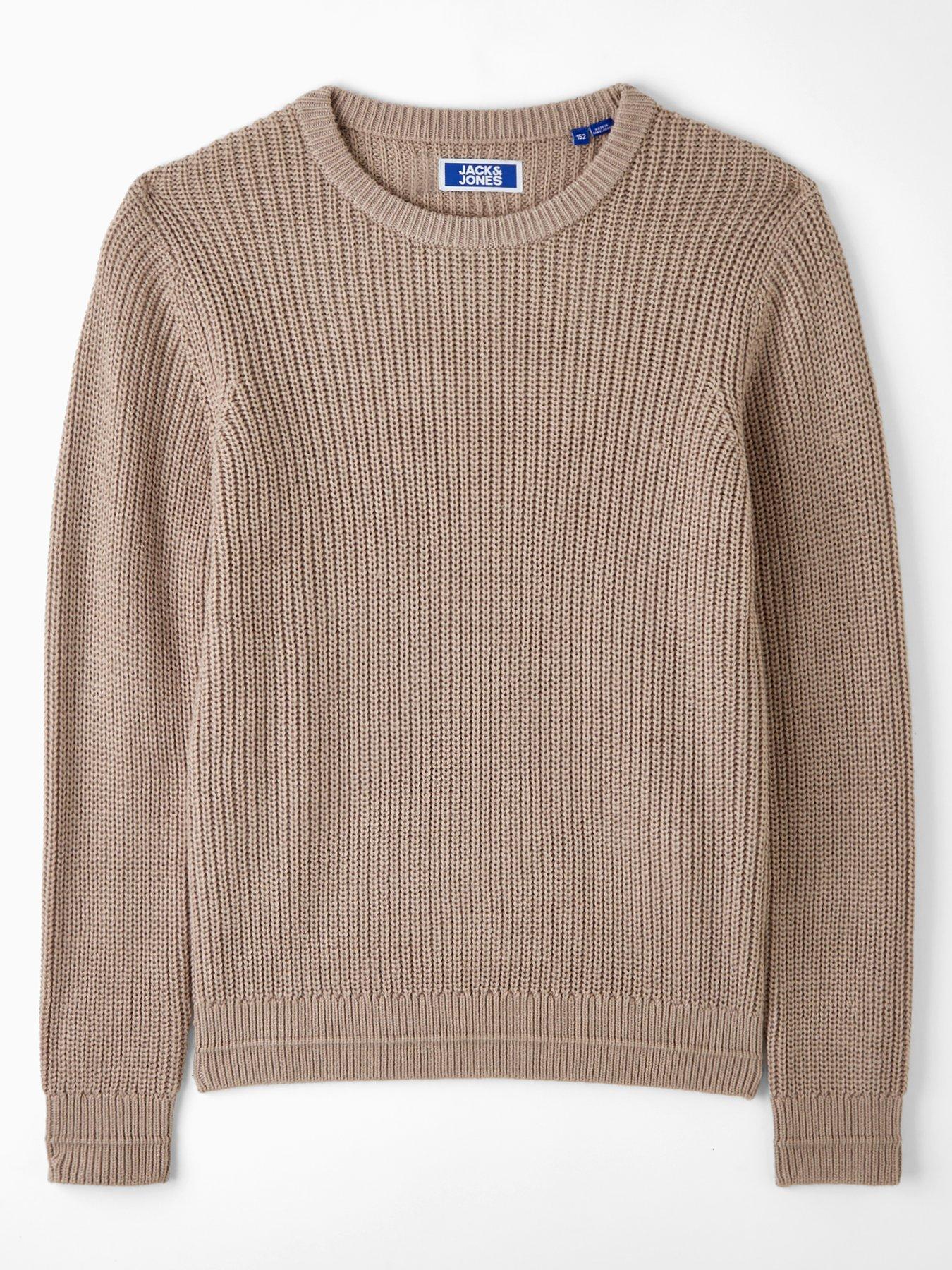 front image of jack-jones-junior-boys-kaito-knitted-jumper-beige