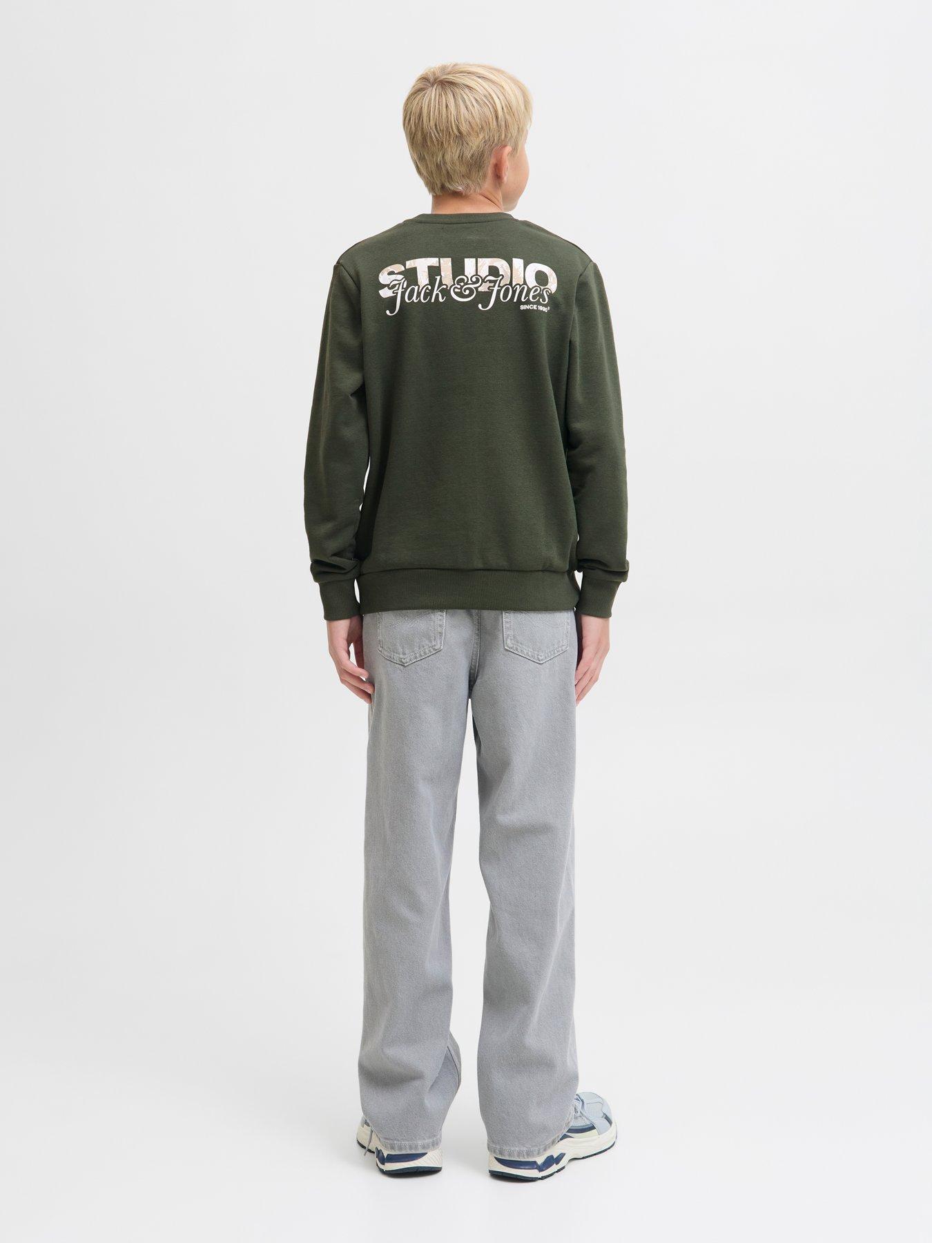  image of jack-jones-junior-boys-yuki-studio-back-print-sweat-khaki