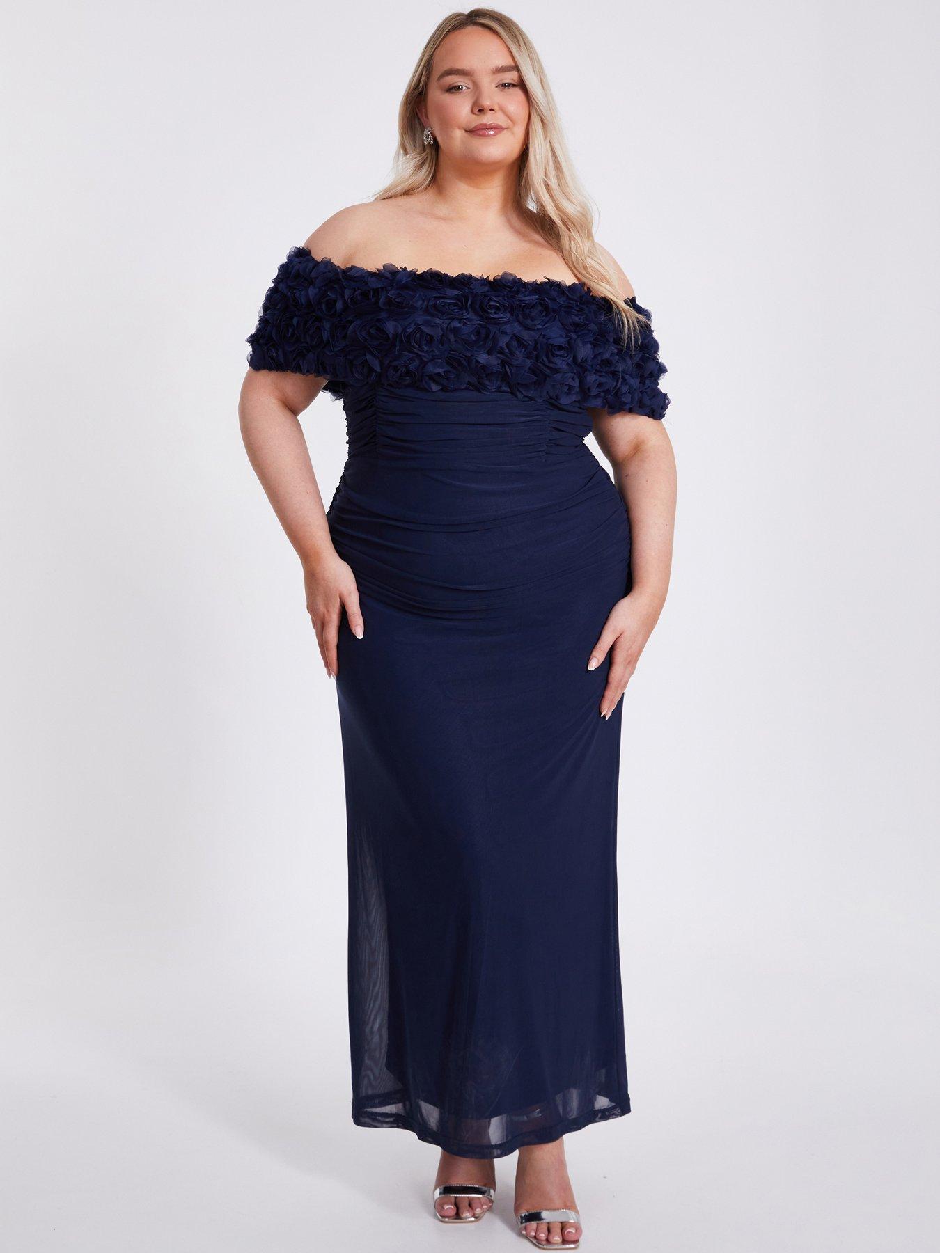 undefined Curve Navy Mesh Bardot Midaxi Dress
