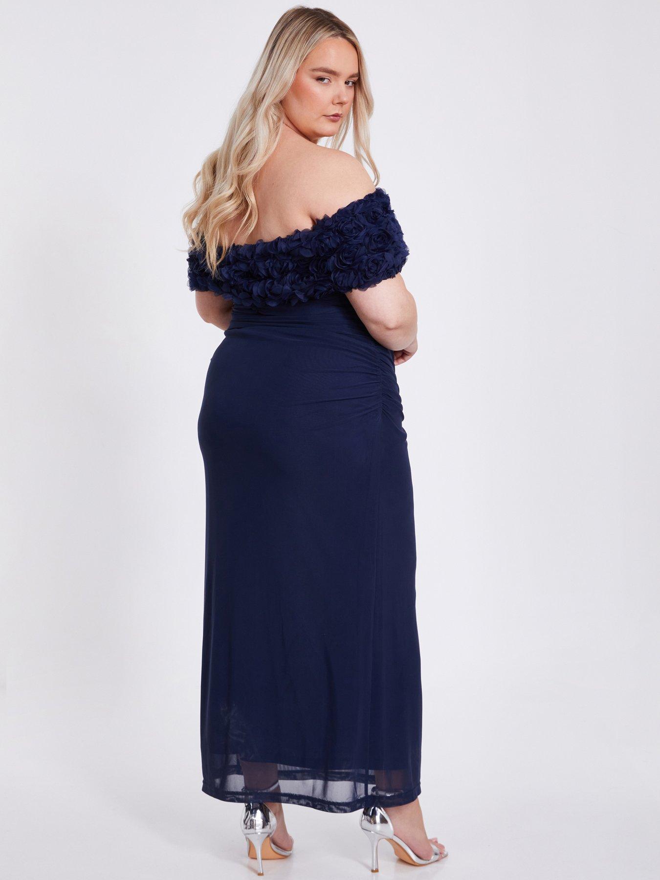  image of quiz-curve-navy-mesh-bardot-midaxi-dress