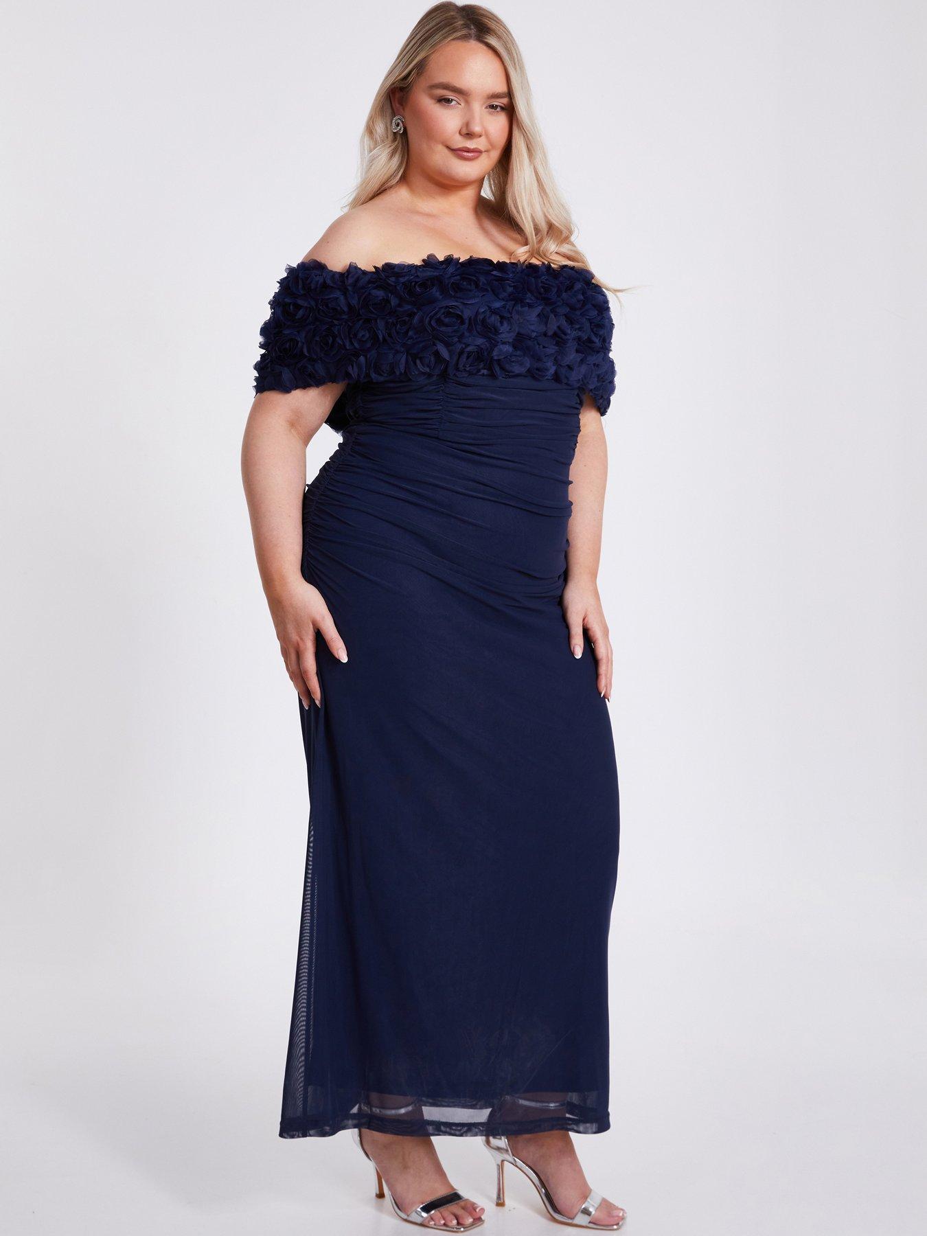  image of quiz-curve-navy-mesh-bardot-midaxi-dress