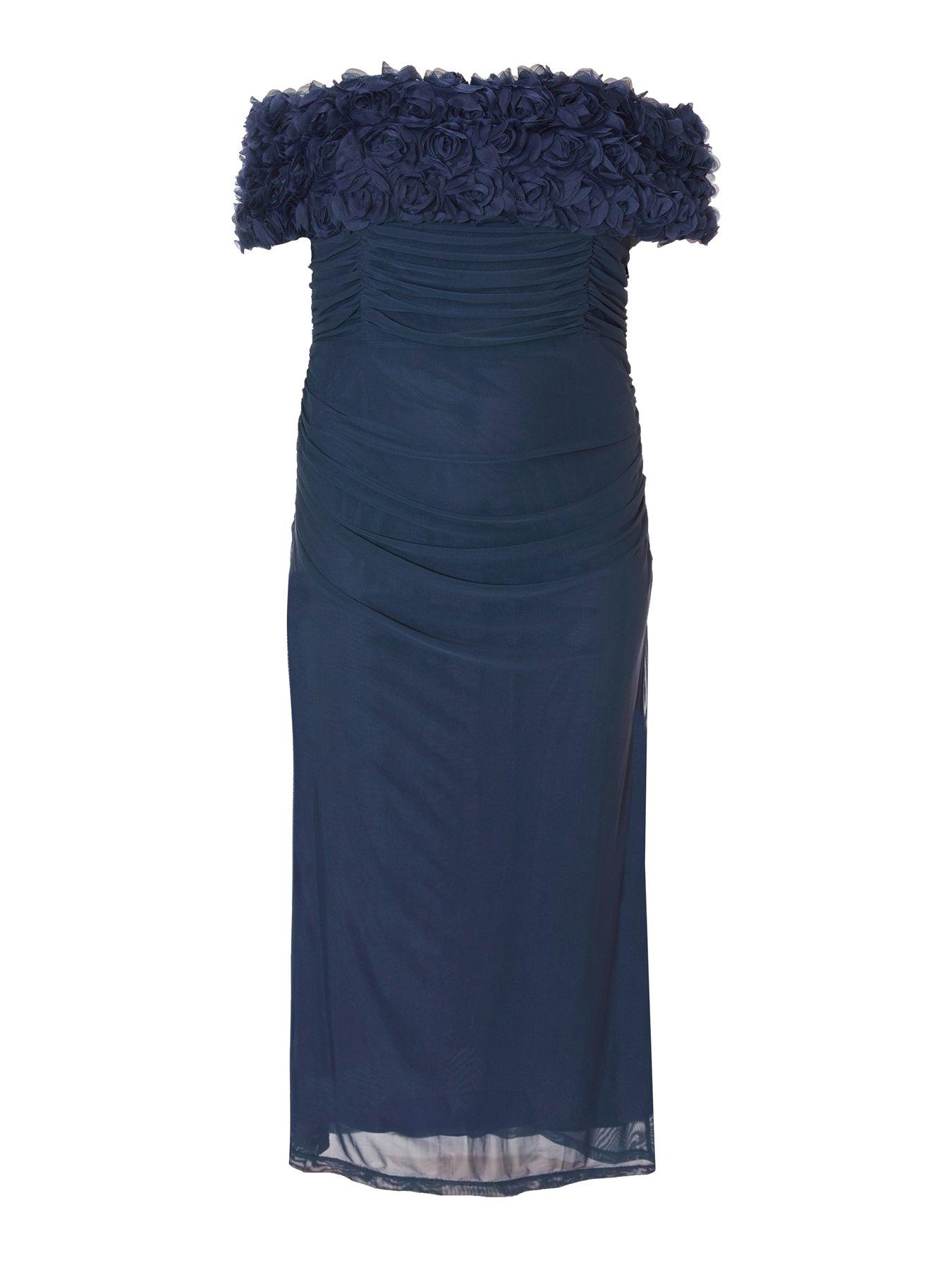  image of quiz-curve-navy-mesh-bardot-midaxi-dress