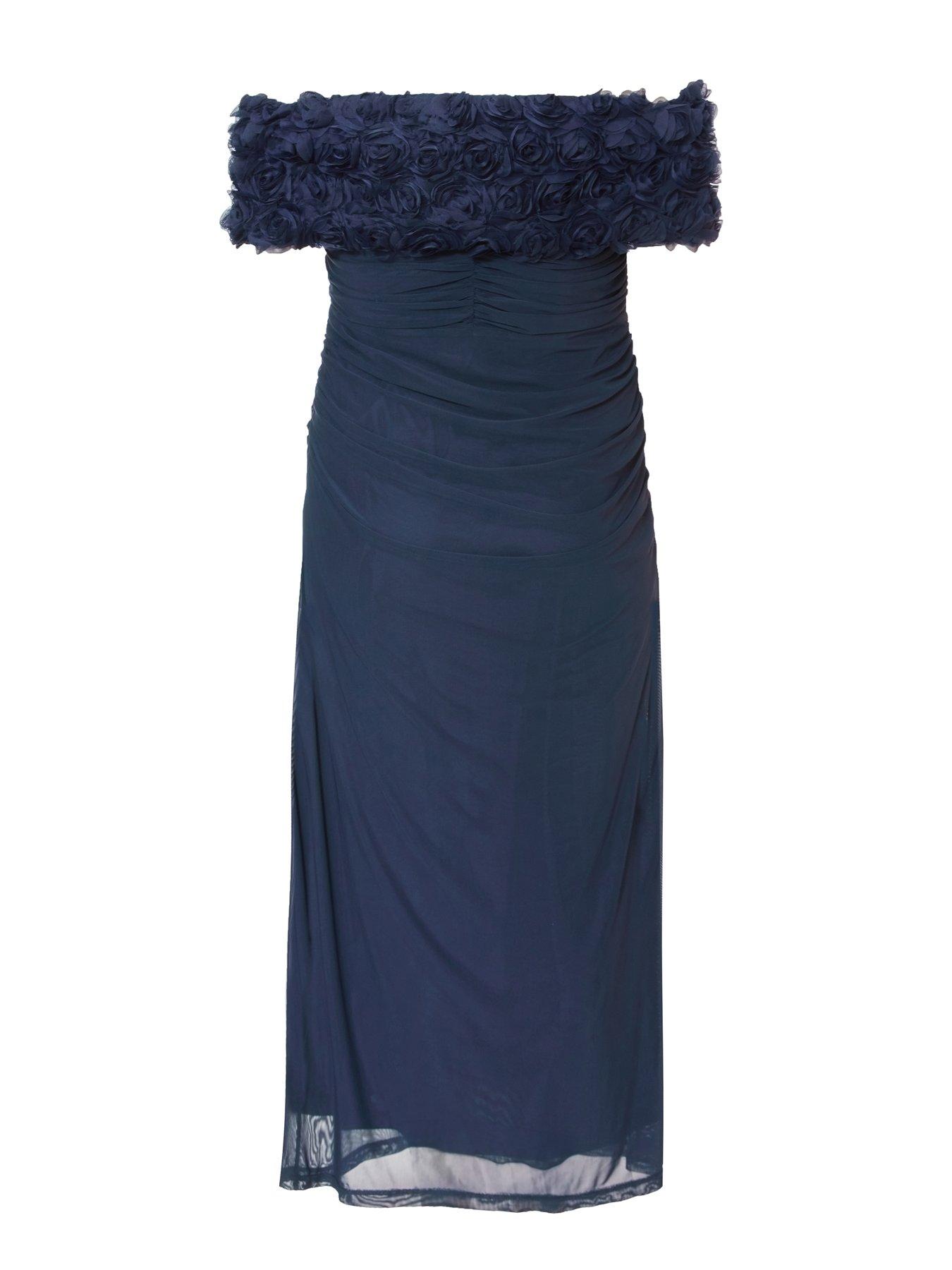  image of quiz-curve-navy-mesh-bardot-midaxi-dress