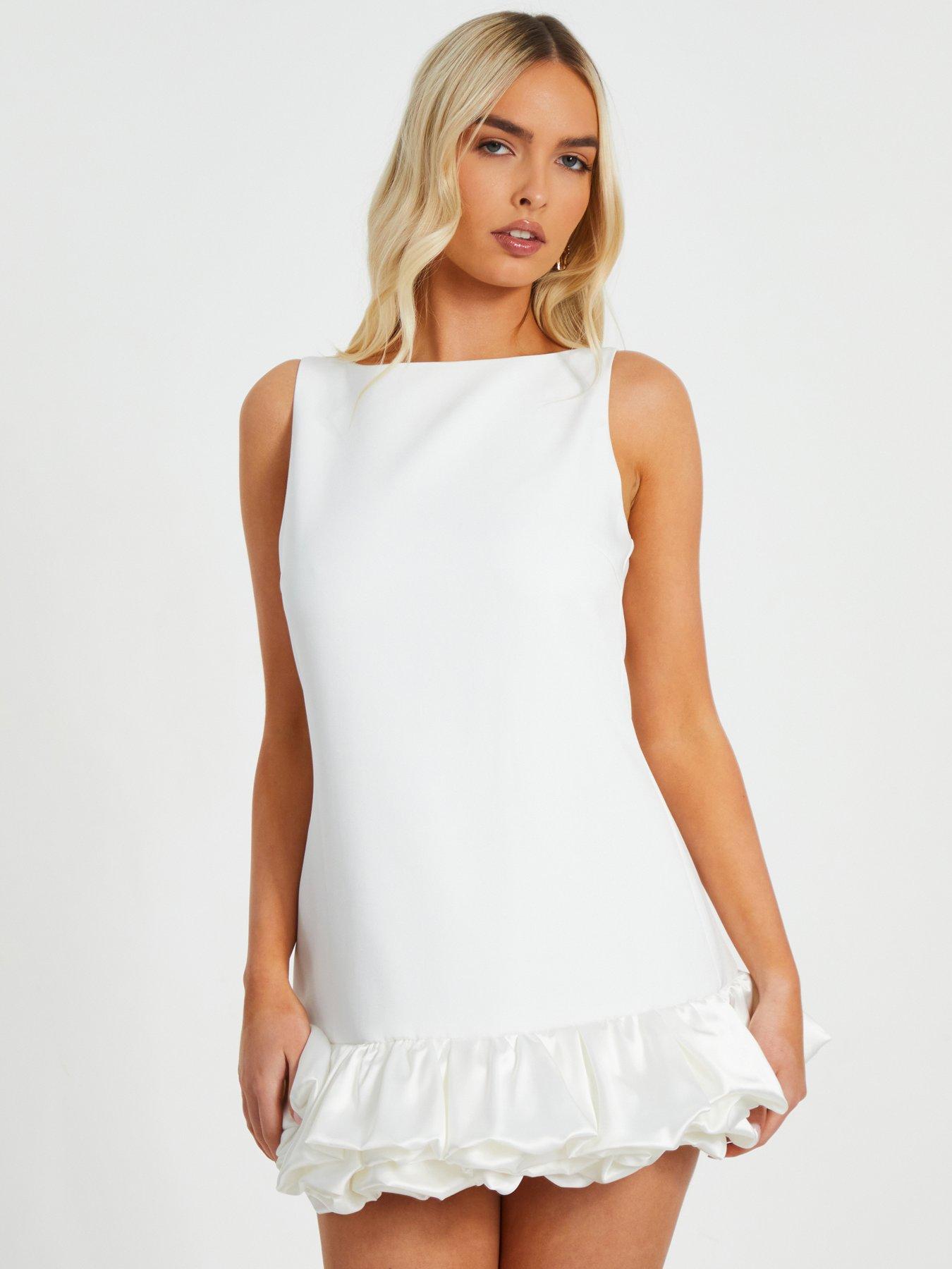 undefined White Satin Ruched Dress