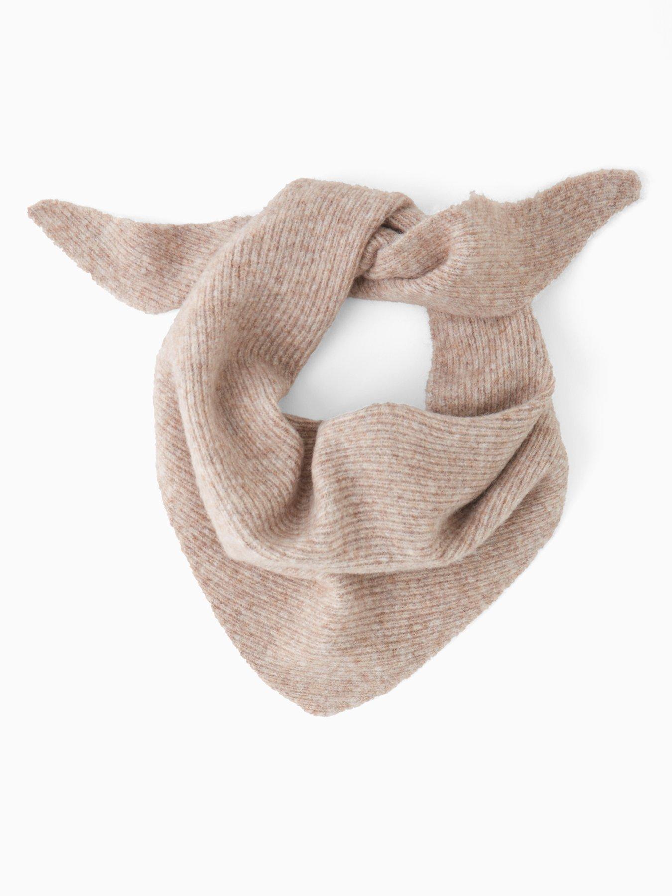 The Very Collection Knitted Ribbed Triangle Scarf With Wool - Beige