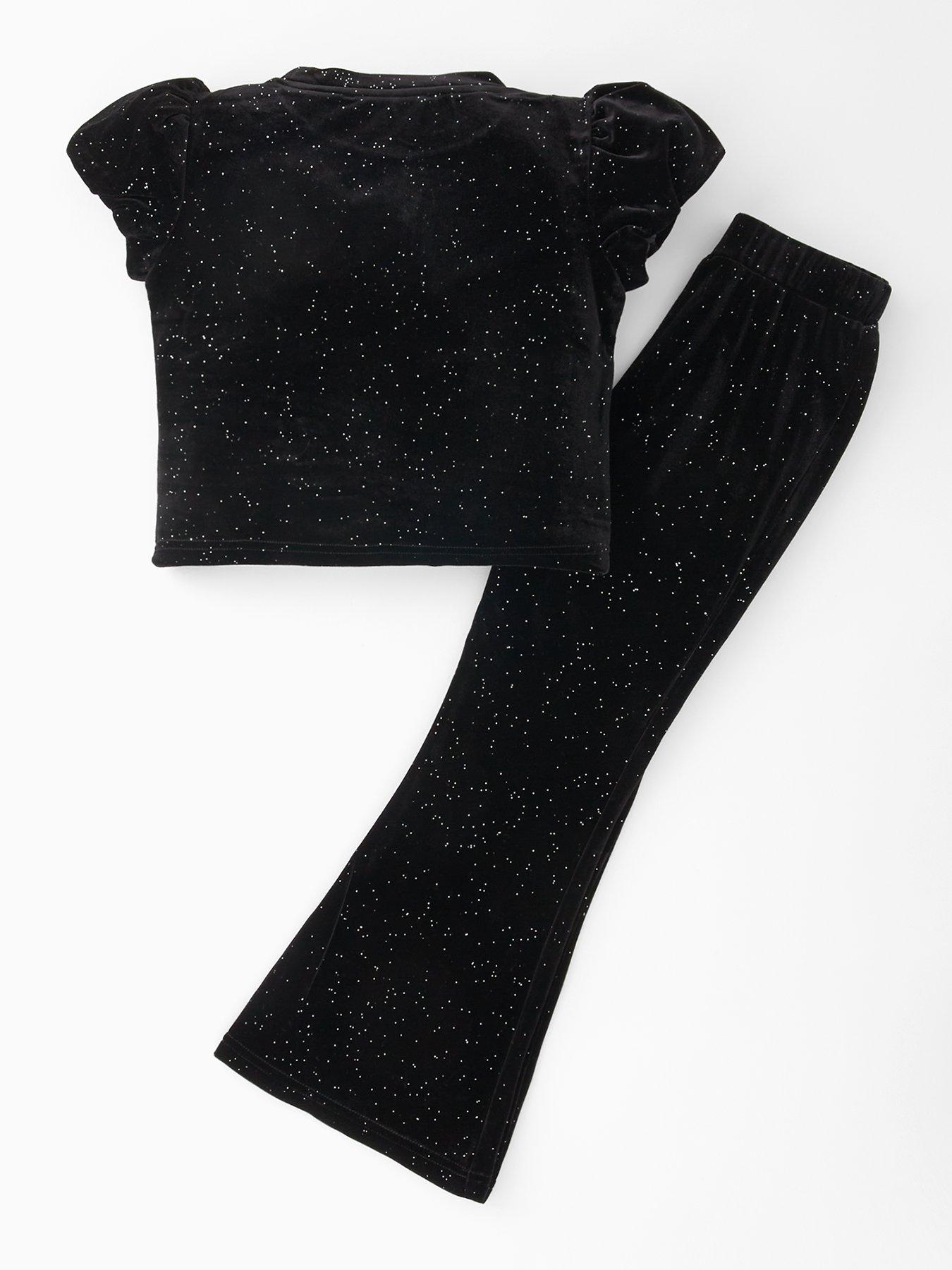 Image 2 of 5 of The Very Collection Girls Bow Shoulder Velour Trouser Set - Black