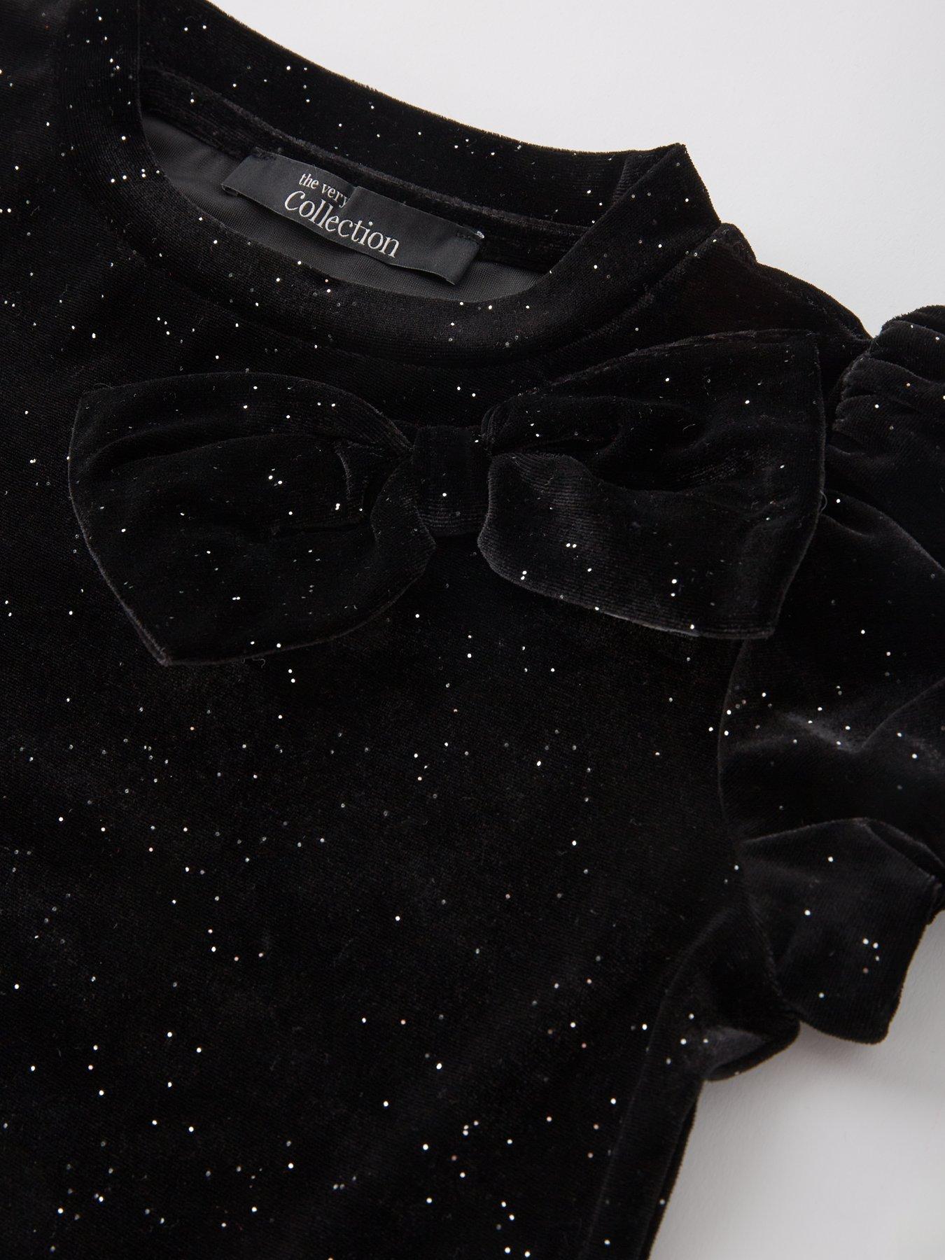 Image 3 of 5 of The Very Collection Girls Bow Shoulder Velour Trouser Set - Black