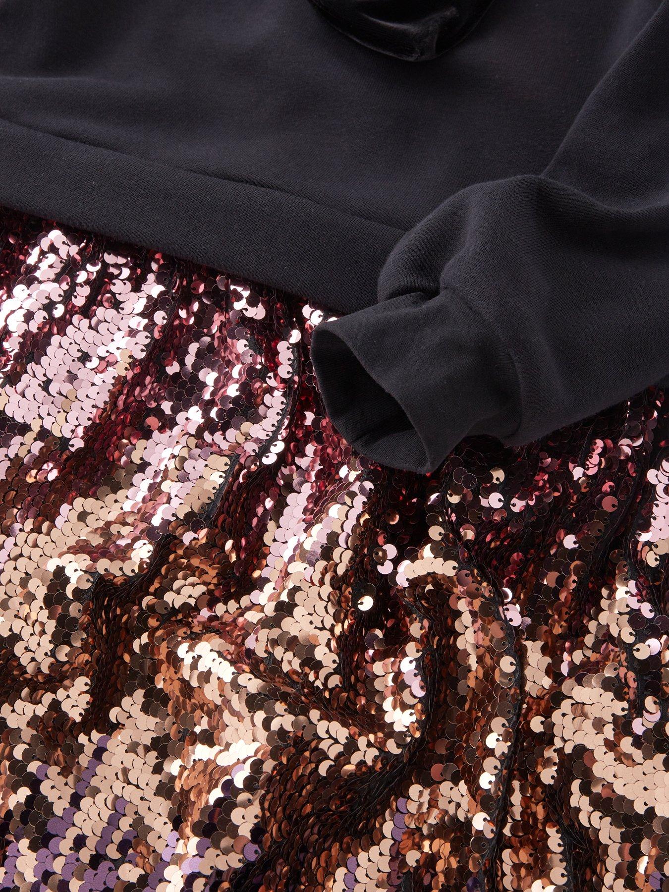 Image 5 of 5 of The Very Collection Girls 2 In 1 Sequin and Sweat Dress with Shoulder Bow Detail - Black