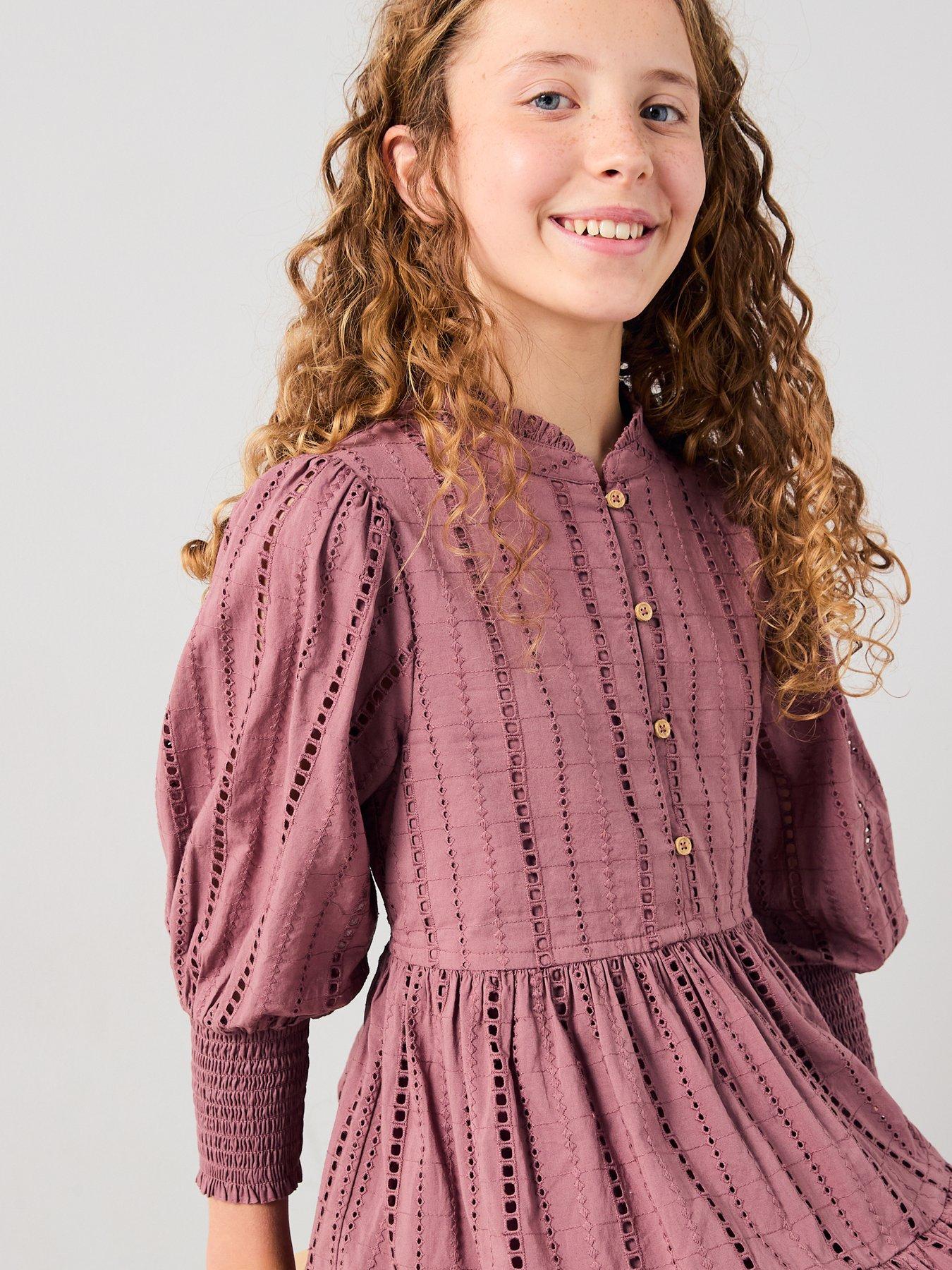 Image 4 of 6 of V by Very Girls Broiderie Blouson Sleeve Dress