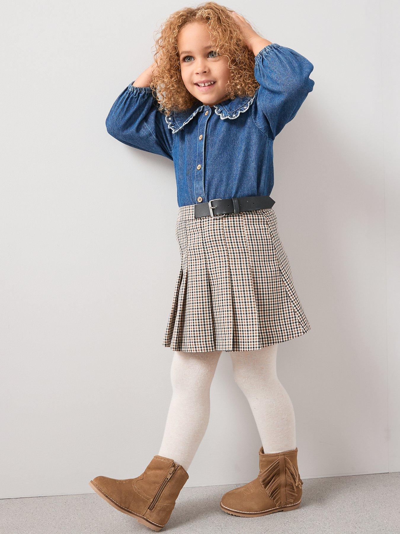undefined Girls Check Skirt with Buckle Detail - Brown