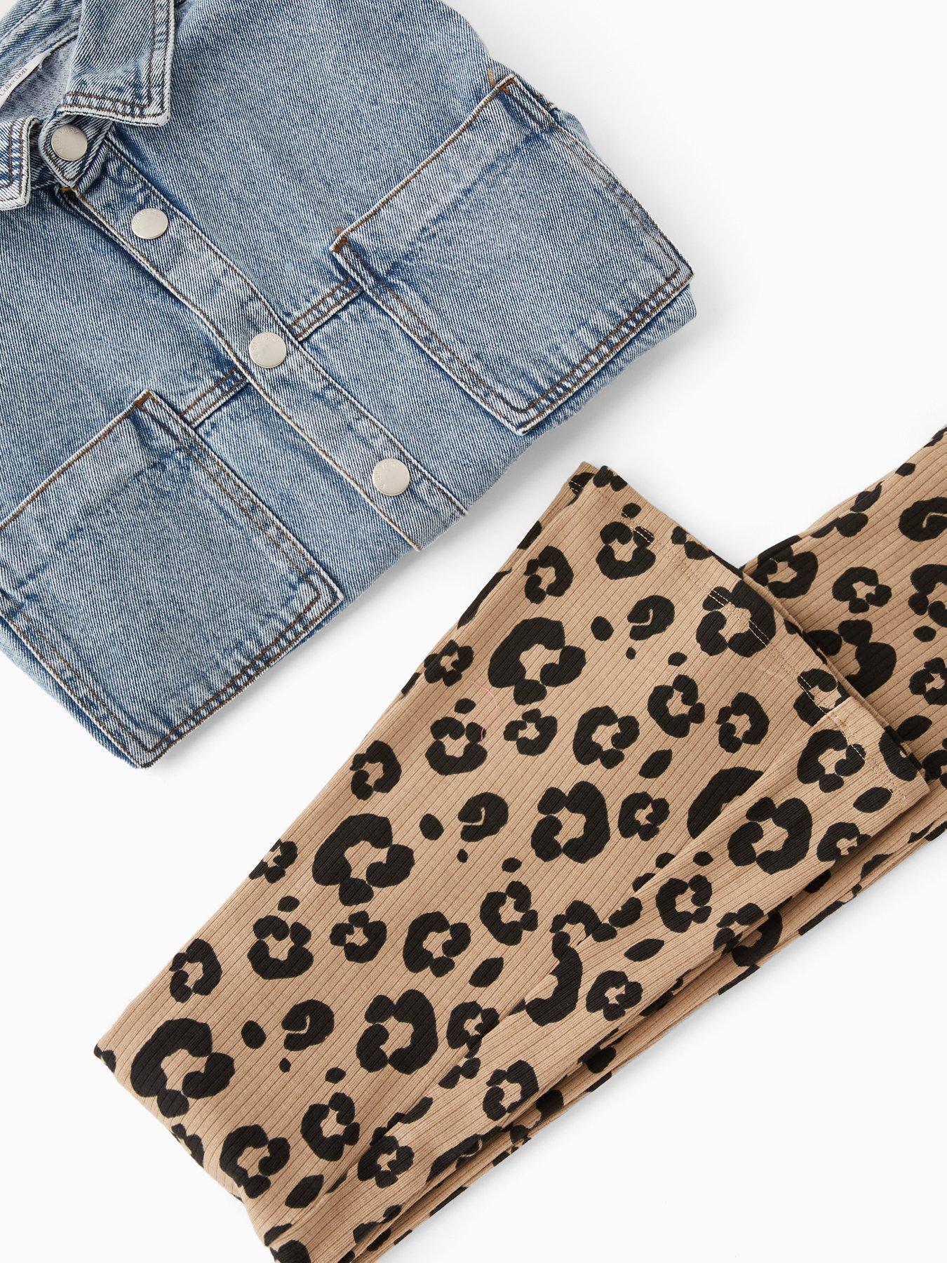  image of the-very-collection-girls-denim-shirt-and-animal-flare-legging-outfit-print