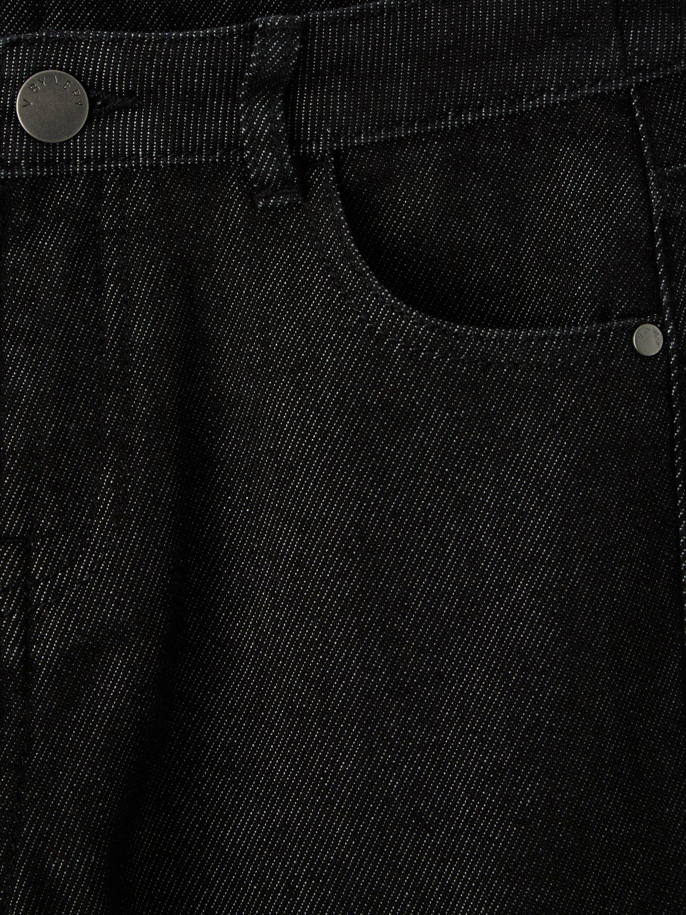 Image 3 of 5 of The Very Collection Girls Fold Up Hem With Leopard Print Detail Straight Leg Jeans - Black