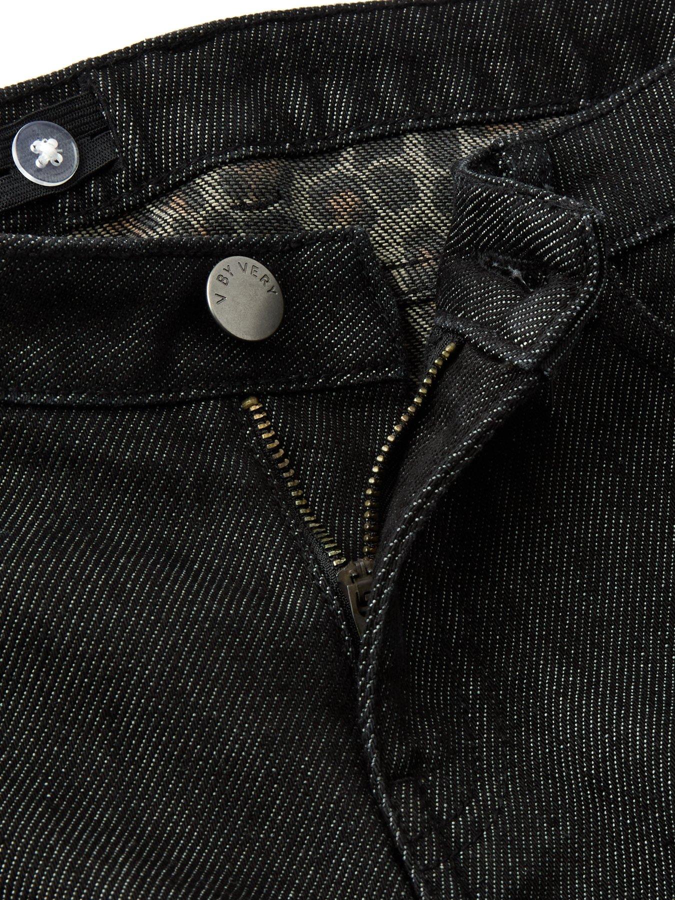 Image 5 of 5 of The Very Collection Girls Fold Up Hem With Leopard Print Detail Straight Leg Jeans - Black