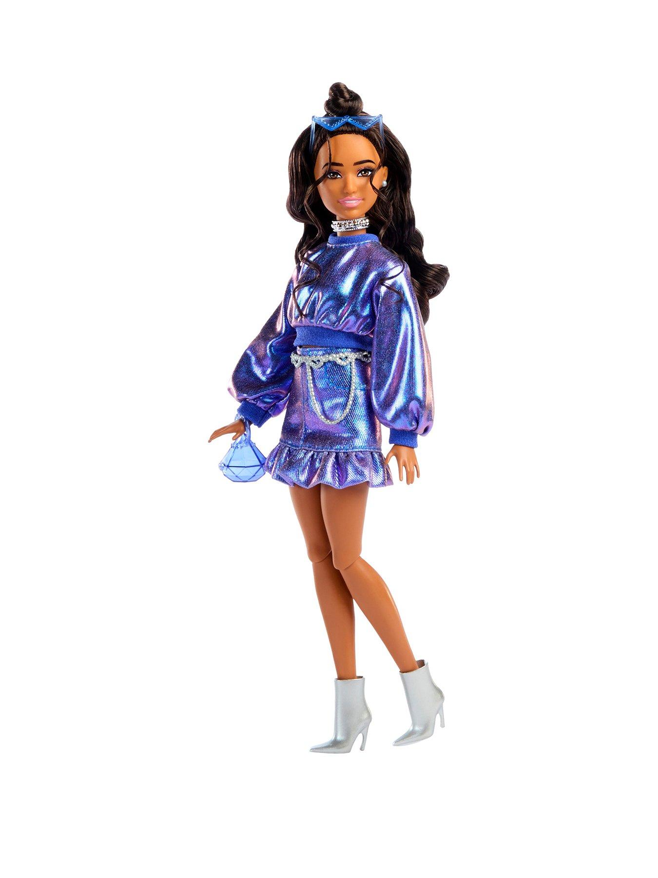 Barbie Deluxe Style Fashion Doll #7 in Metallic Blue Top and Skirt with Accessories, Brunette