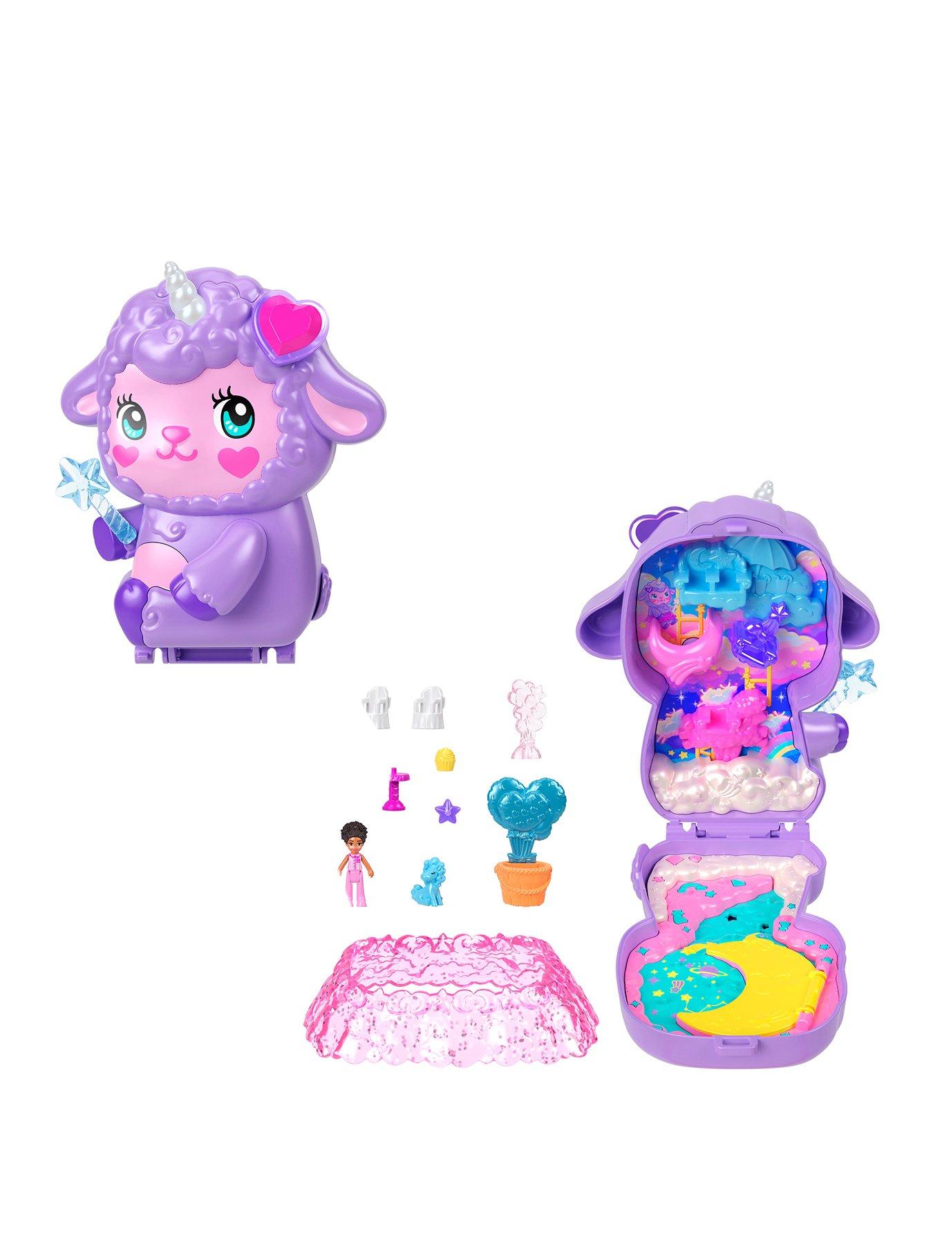 undefined Polly Pocket Cozy Dreamland Lamb Compact Playset with 1 Micro Doll and Pet Unicorn, Travel Toy with Food & Styling Accessories