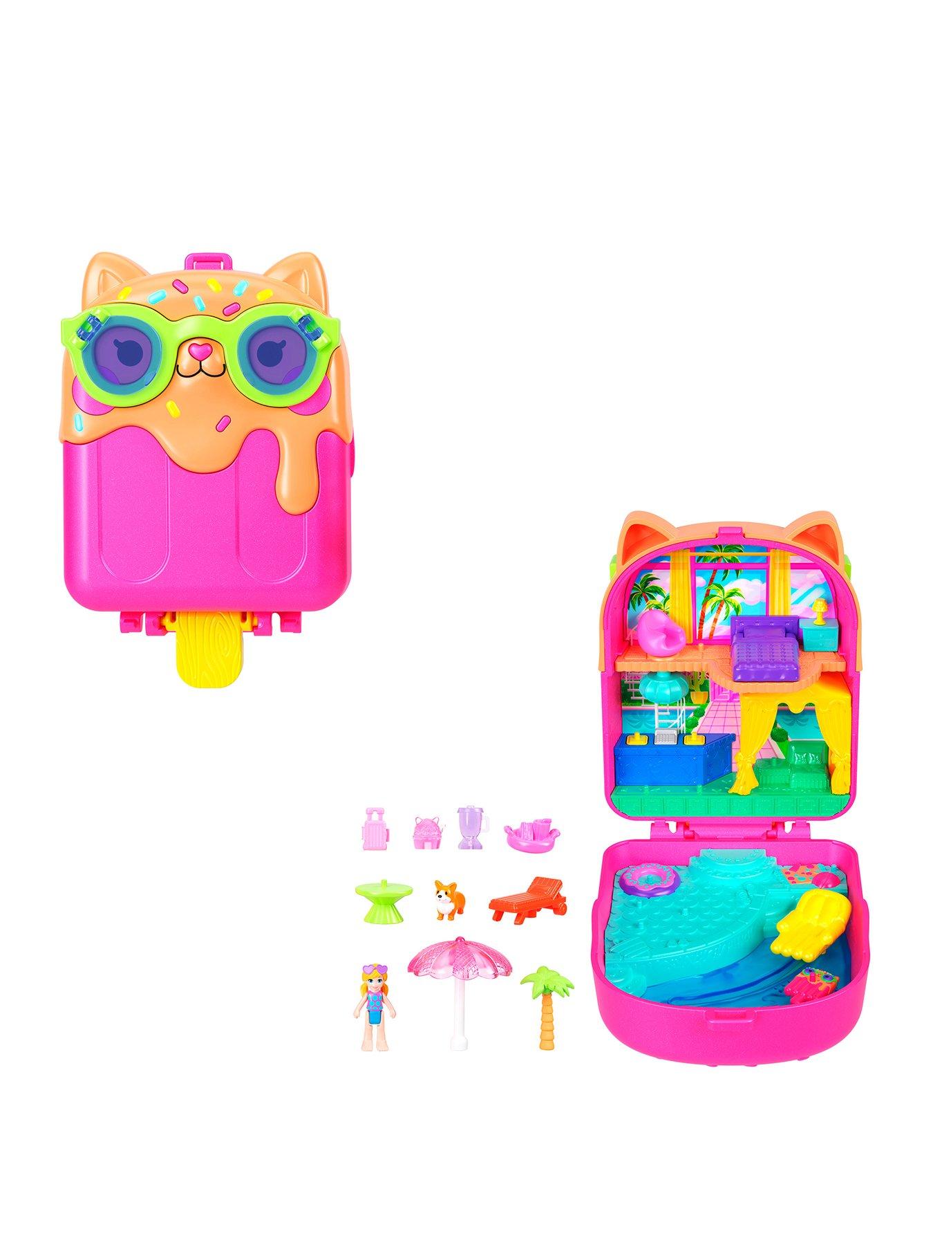 Polly Pocket Kitty Popsicle Resort Compact Playset with 1 Micro Doll and Pet Puppy, Travel Toy with Themed Accessories