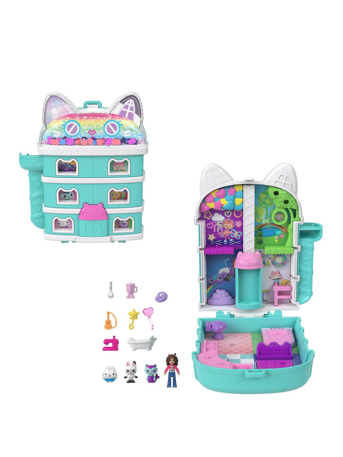 Polly Pocket Micro Dolls and Playset, Gabby's Dollhouse Compact with 9 Accessories  &  Pet Cat Friends