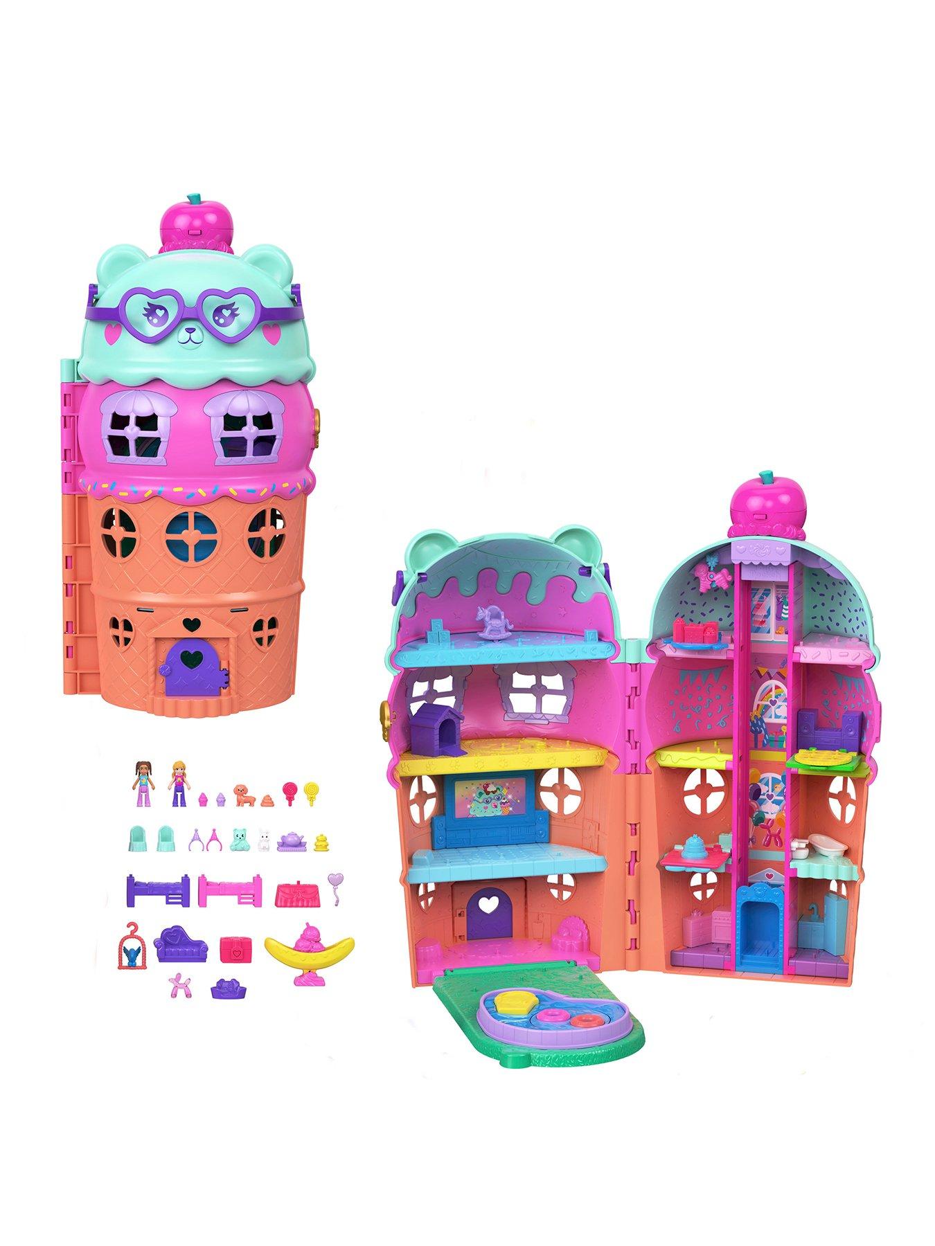 Polly Pocket Dolls and Playset, Gelato House with Elevator, Ice Cream Theme with 25+ Accessories including Furniture and Pets
