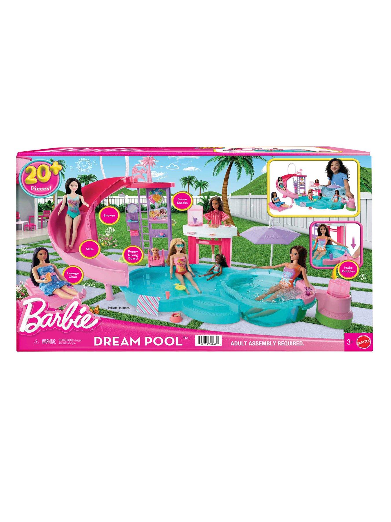 Barbie Dream Pool Playset with Slide & Bubbling Hot Tub, 20 ...