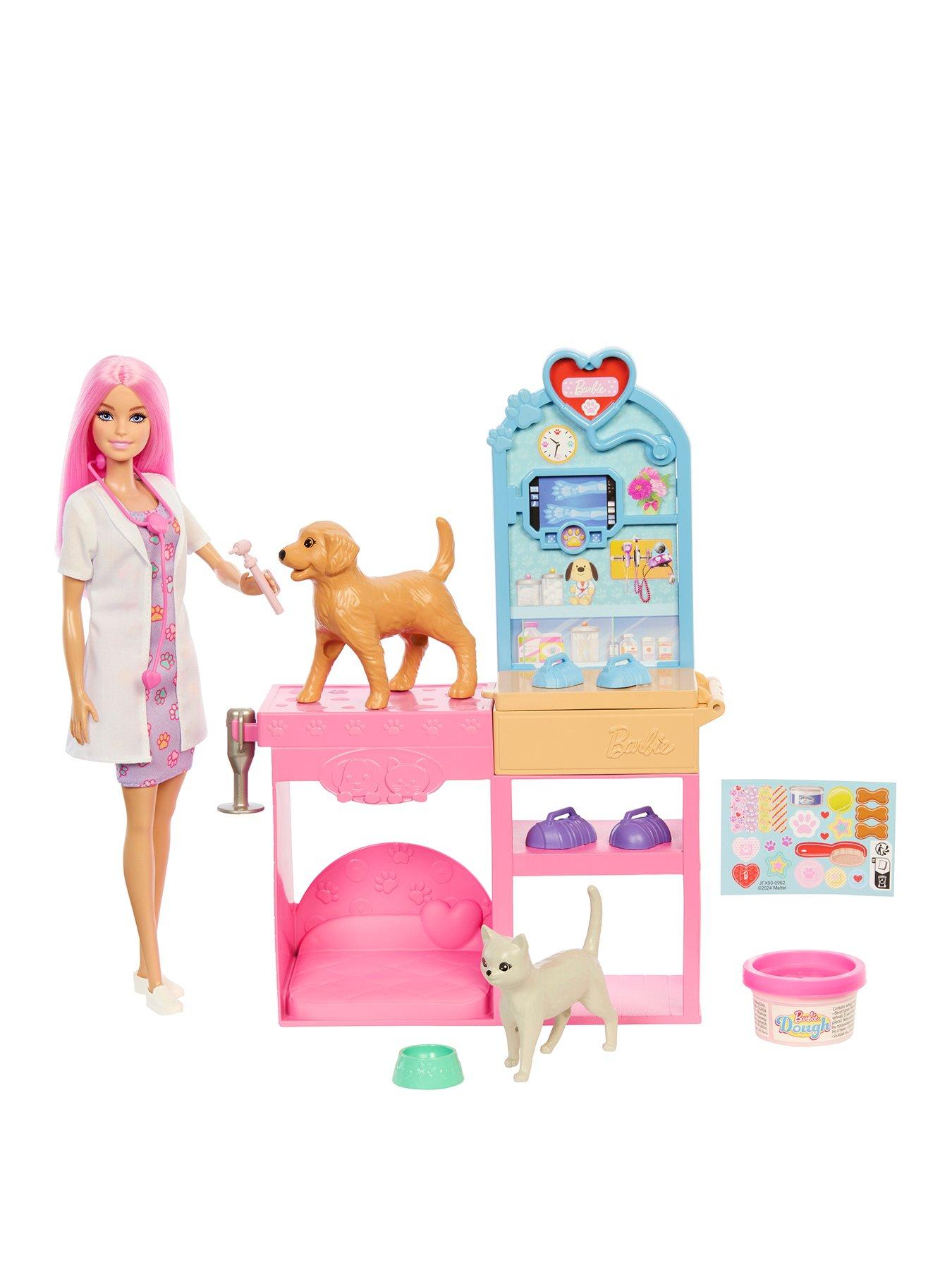 Barbie Fast Cast Veterinarian Clinic Playset with Pink Colored Hair Fashion Doll, Vet Furniture  &  10+ Accessories