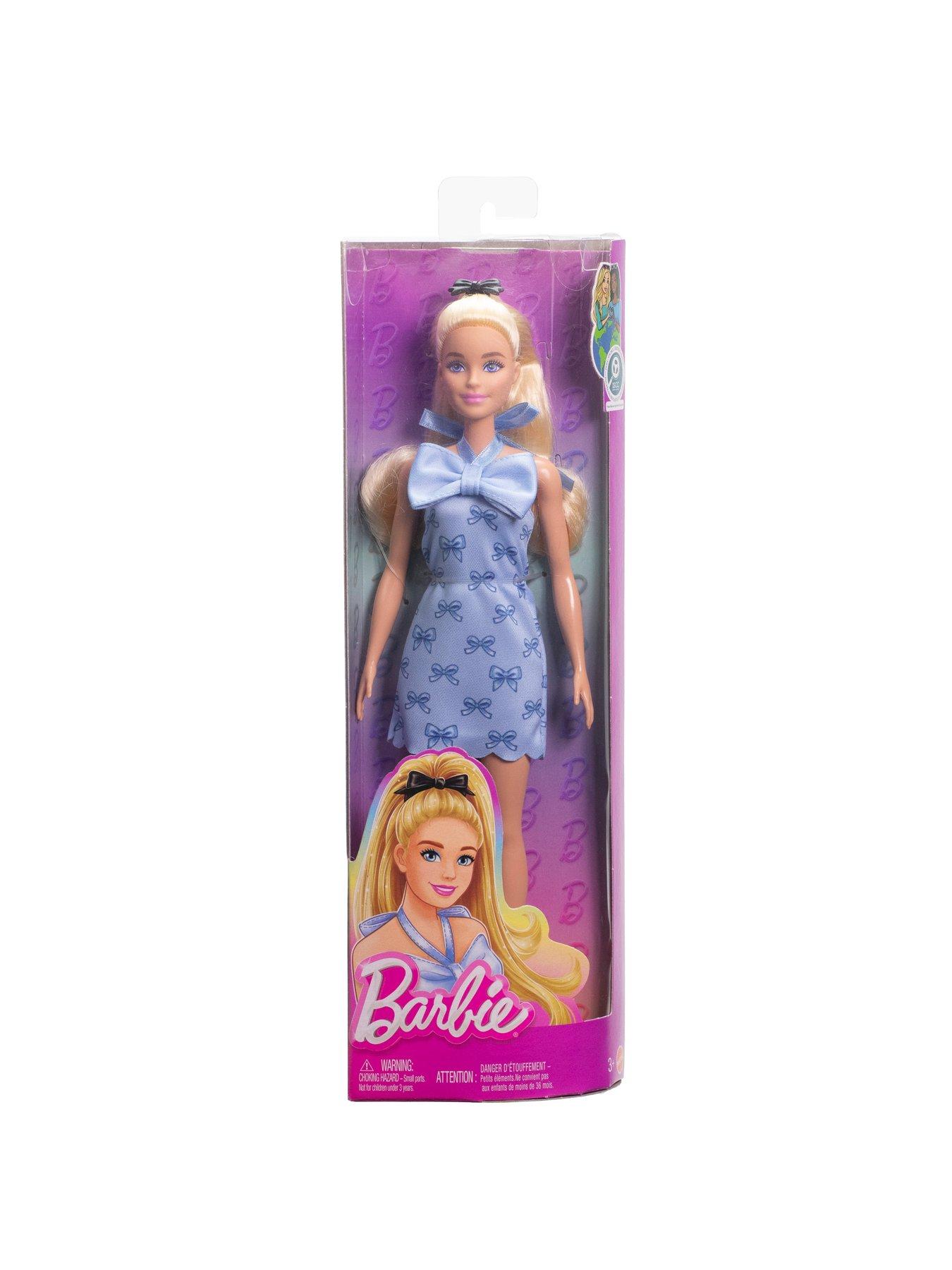 Barbie Fashionistas Doll #237 in Blue Bow Halter Dress, Blonde Ponytail  with Bow Accessory | Littlewoods