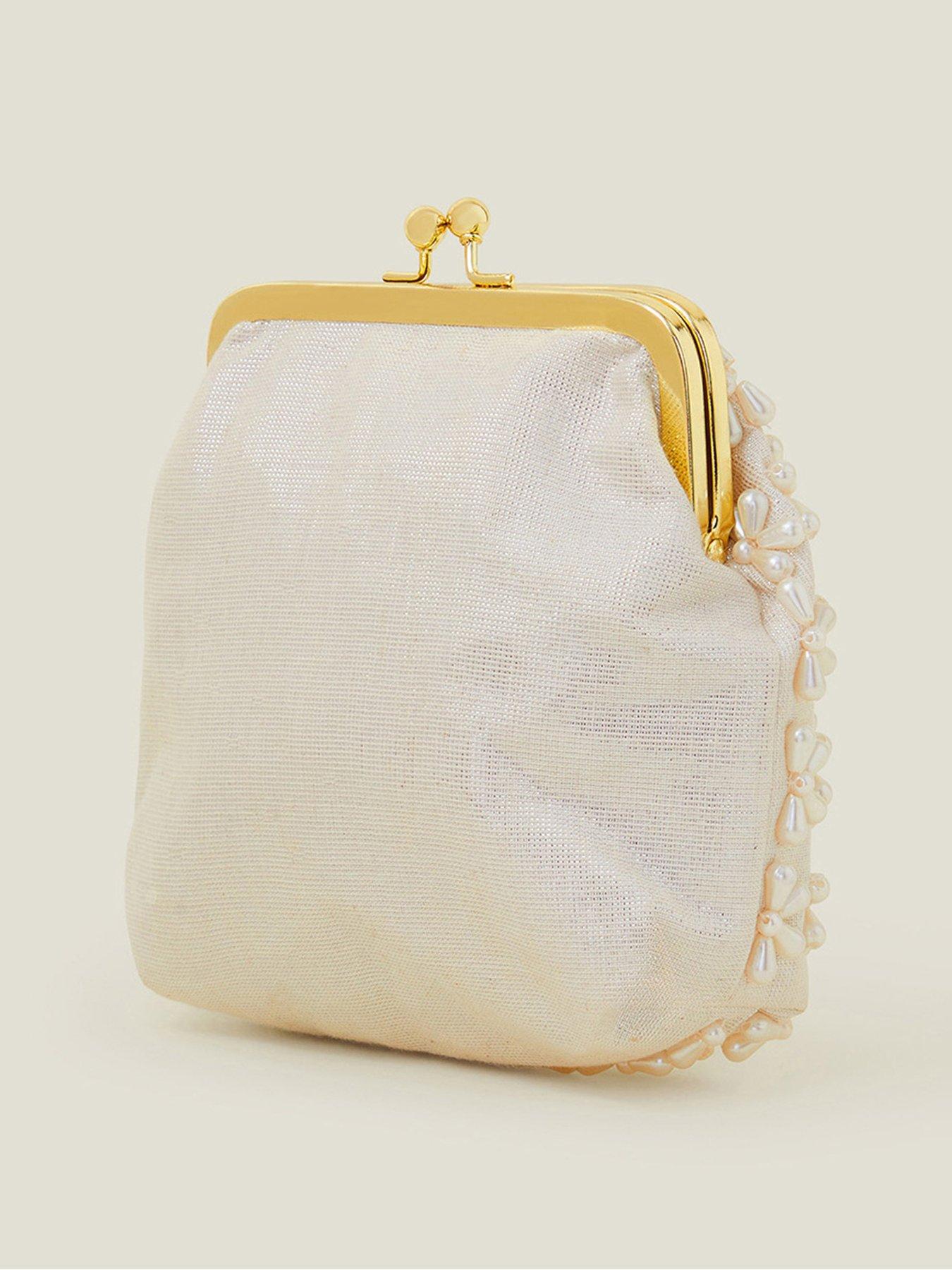  image of accessorize-girls-pearl-flower-clip-frame-bag-light-cream