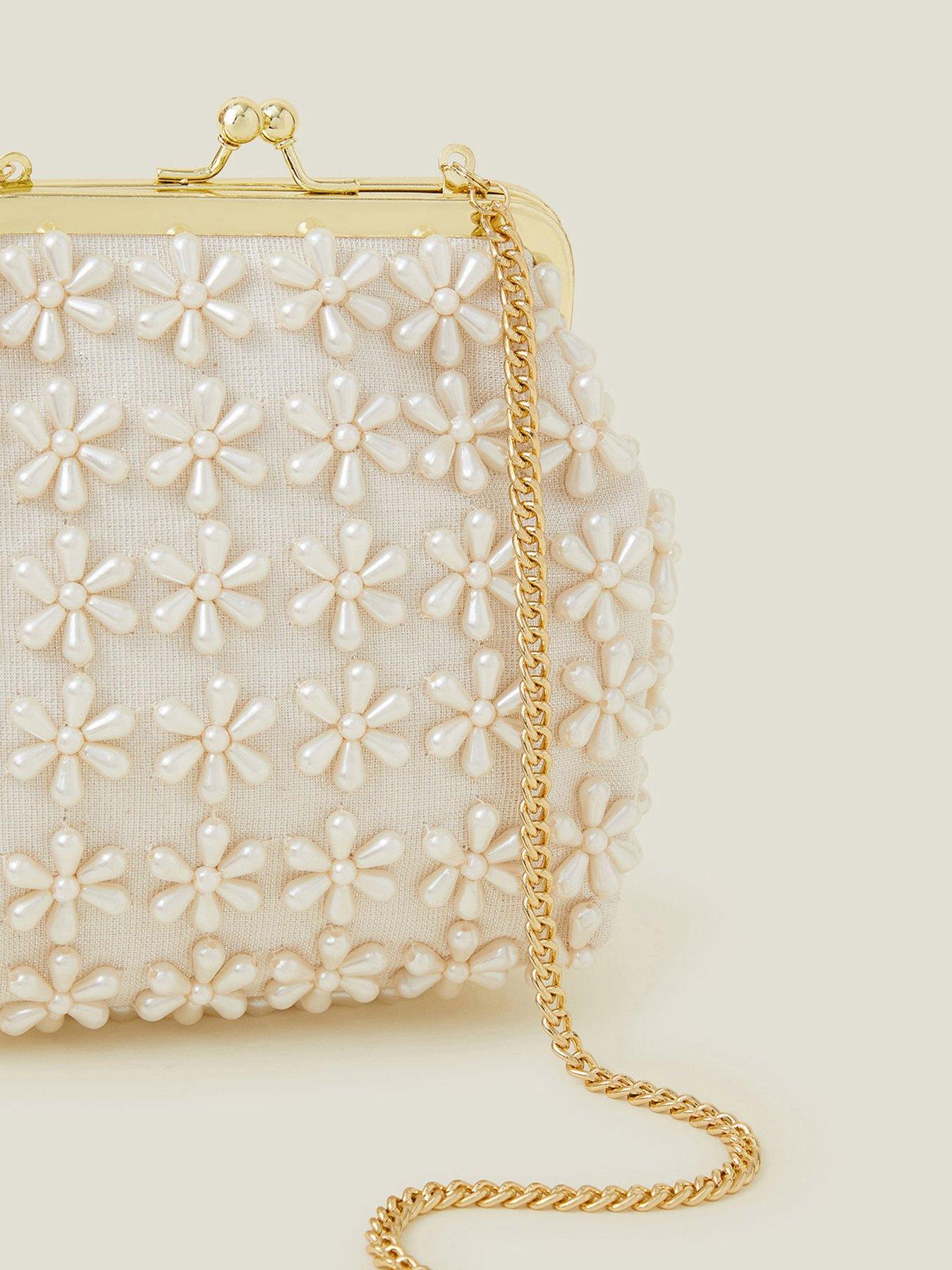  image of accessorize-girls-pearl-flower-clip-frame-bag-light-cream