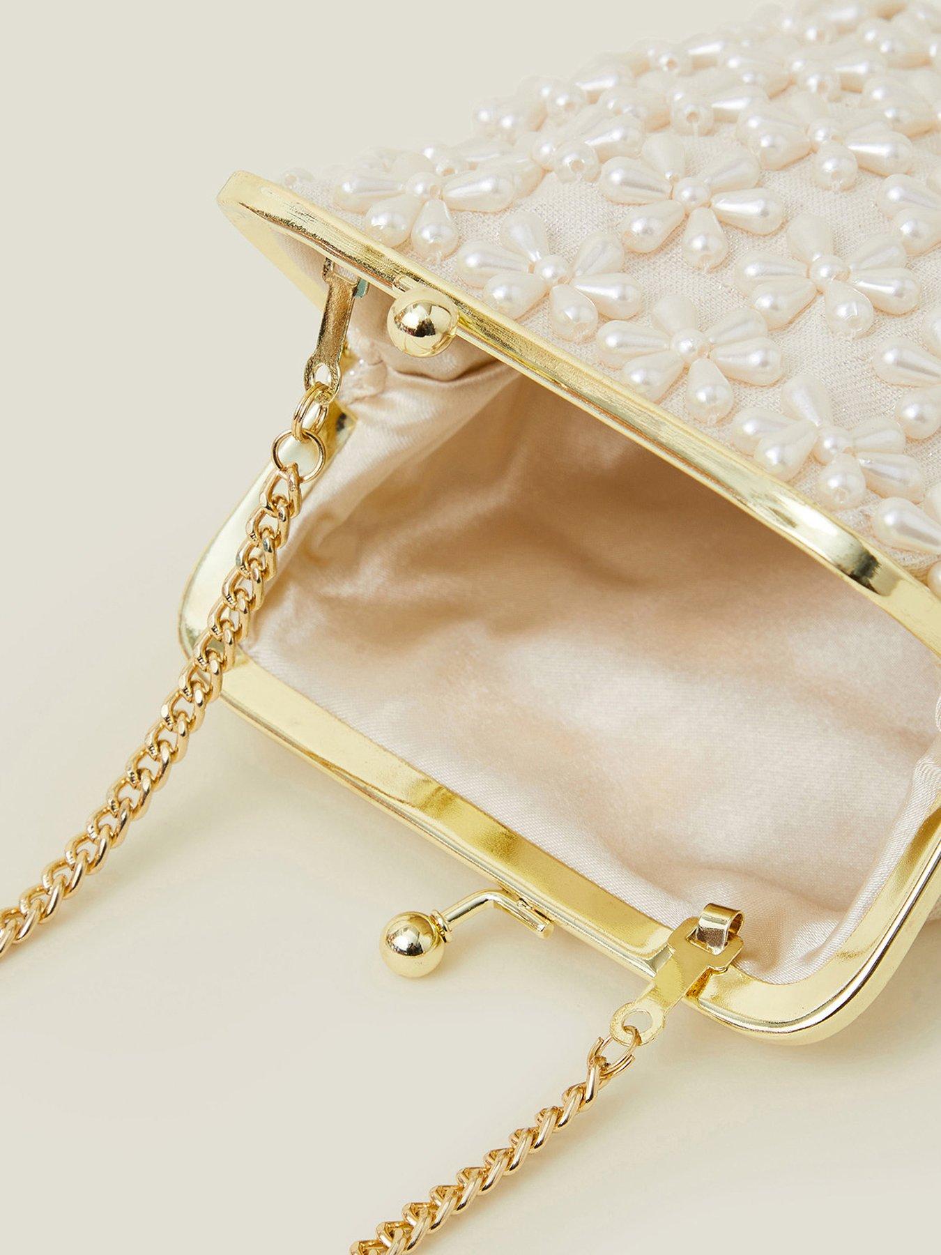  image of accessorize-girls-pearl-flower-clip-frame-bag-light-cream