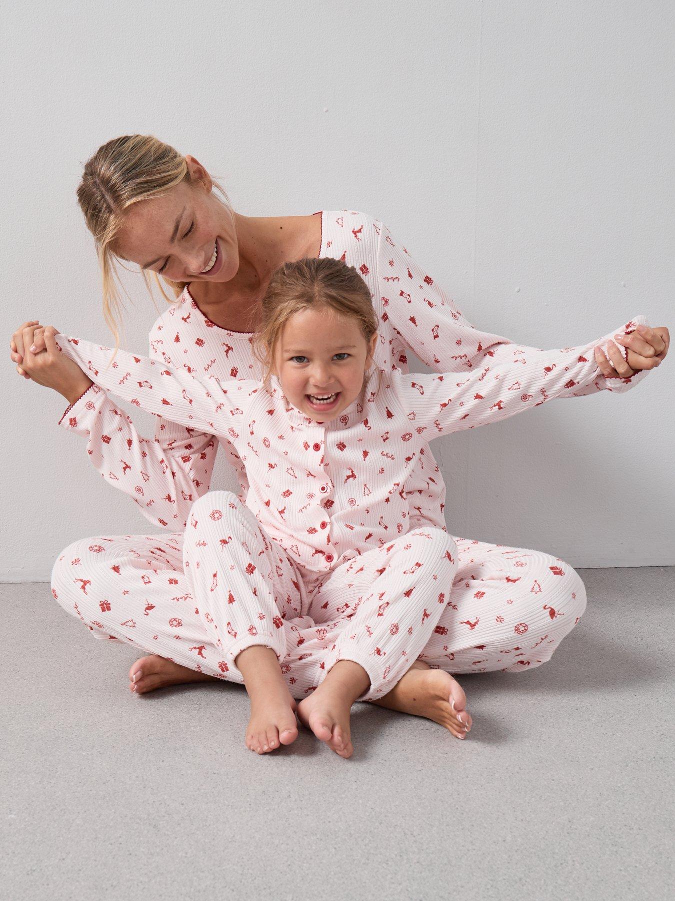 undefined Girls Mini Me Womens Family Christmas Pj Pointelle Henley And Jogger Set - Pink