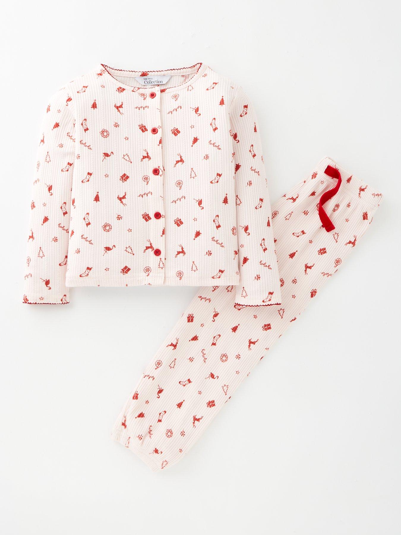 Image 2 of 5 of The Very Collection Girls Mini Me Womens Family Christmas Pj Pointelle Henley And Jogger Set - Pink