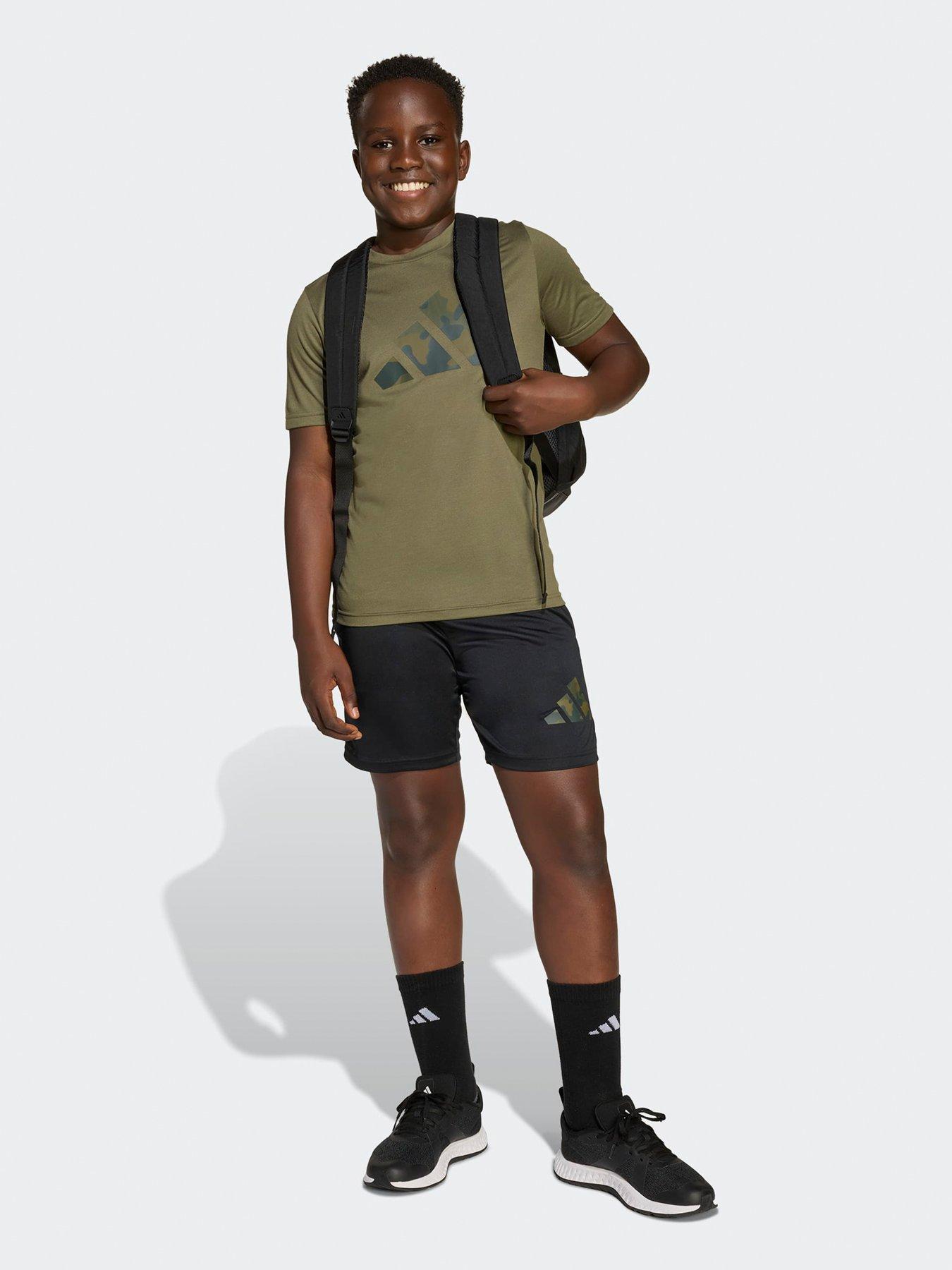 Image 3 of 5 of adidas Unisex Junior Training Essentials Print T-Shirt &amp; Short Set - Khaki