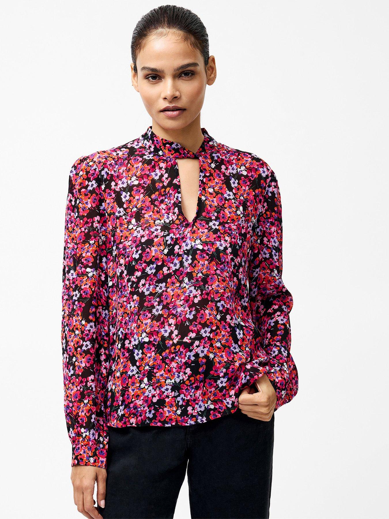 french-connection-floral-print-keyhole-long-sleeve-blouse