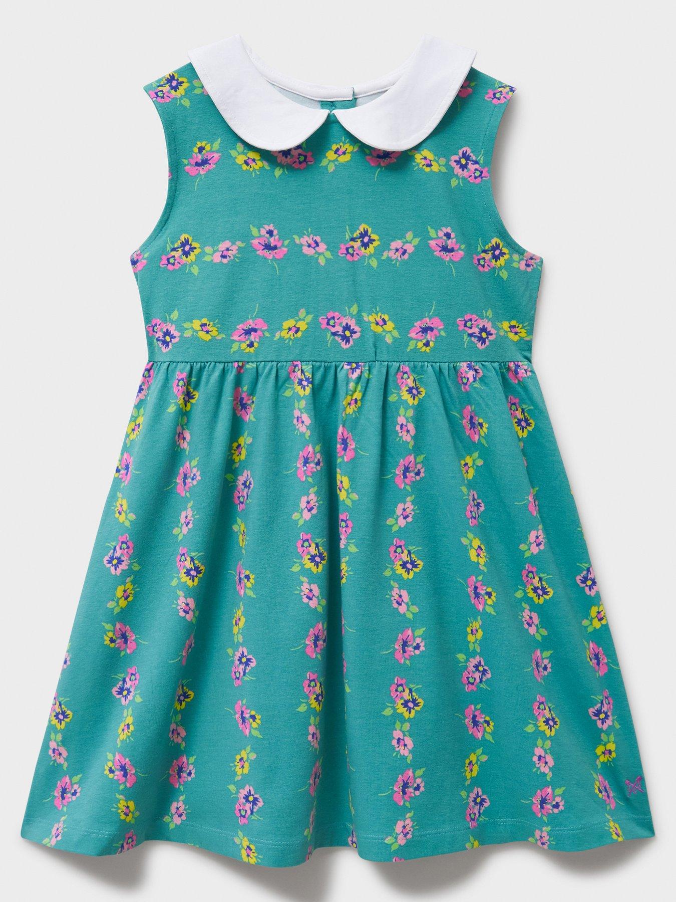 undefined Girls Peter Pan Sleeveless Floral Dress - Green