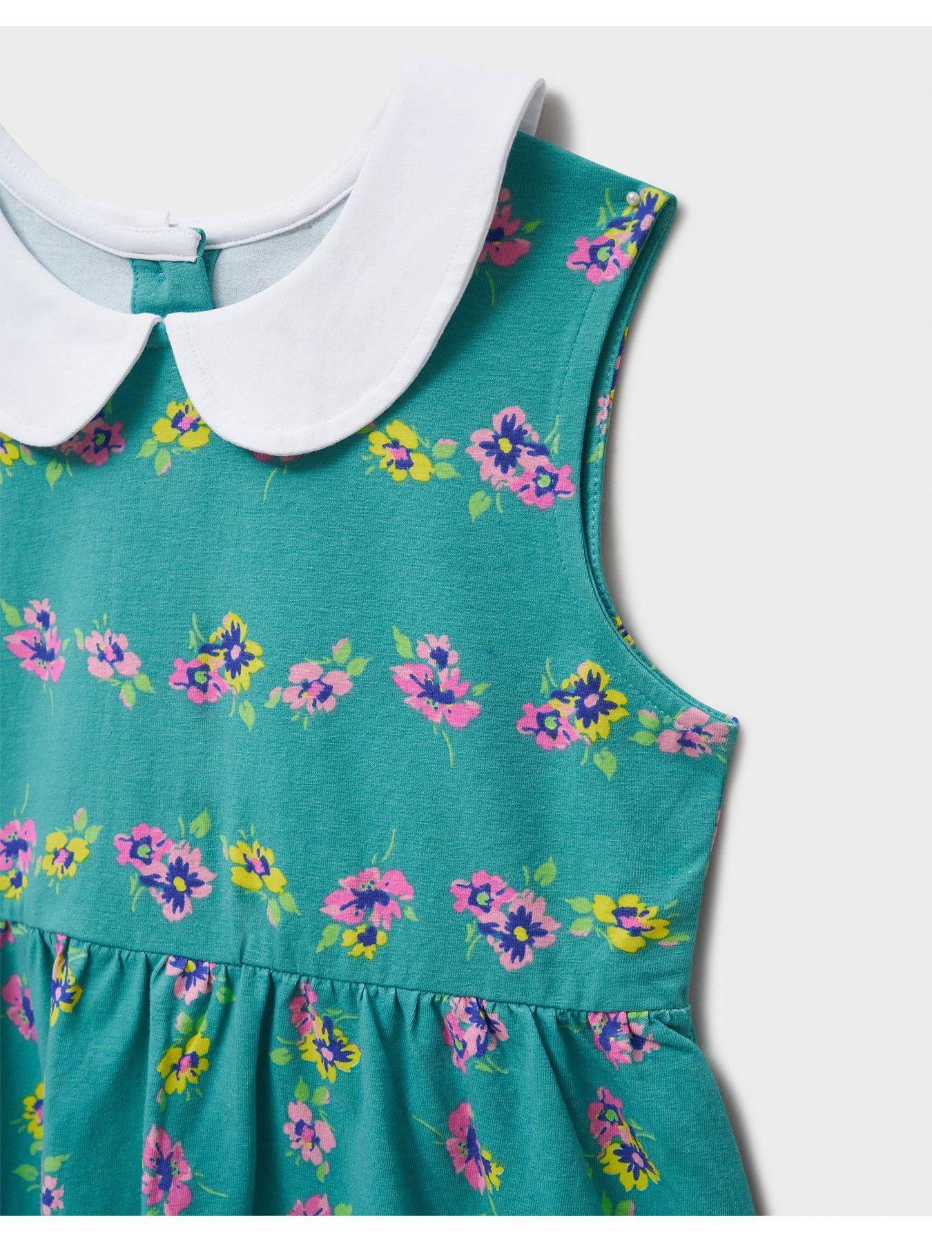 Image 2 of 3 of Crew Clothing Girls Peter Pan Sleeveless Floral Dress - Green