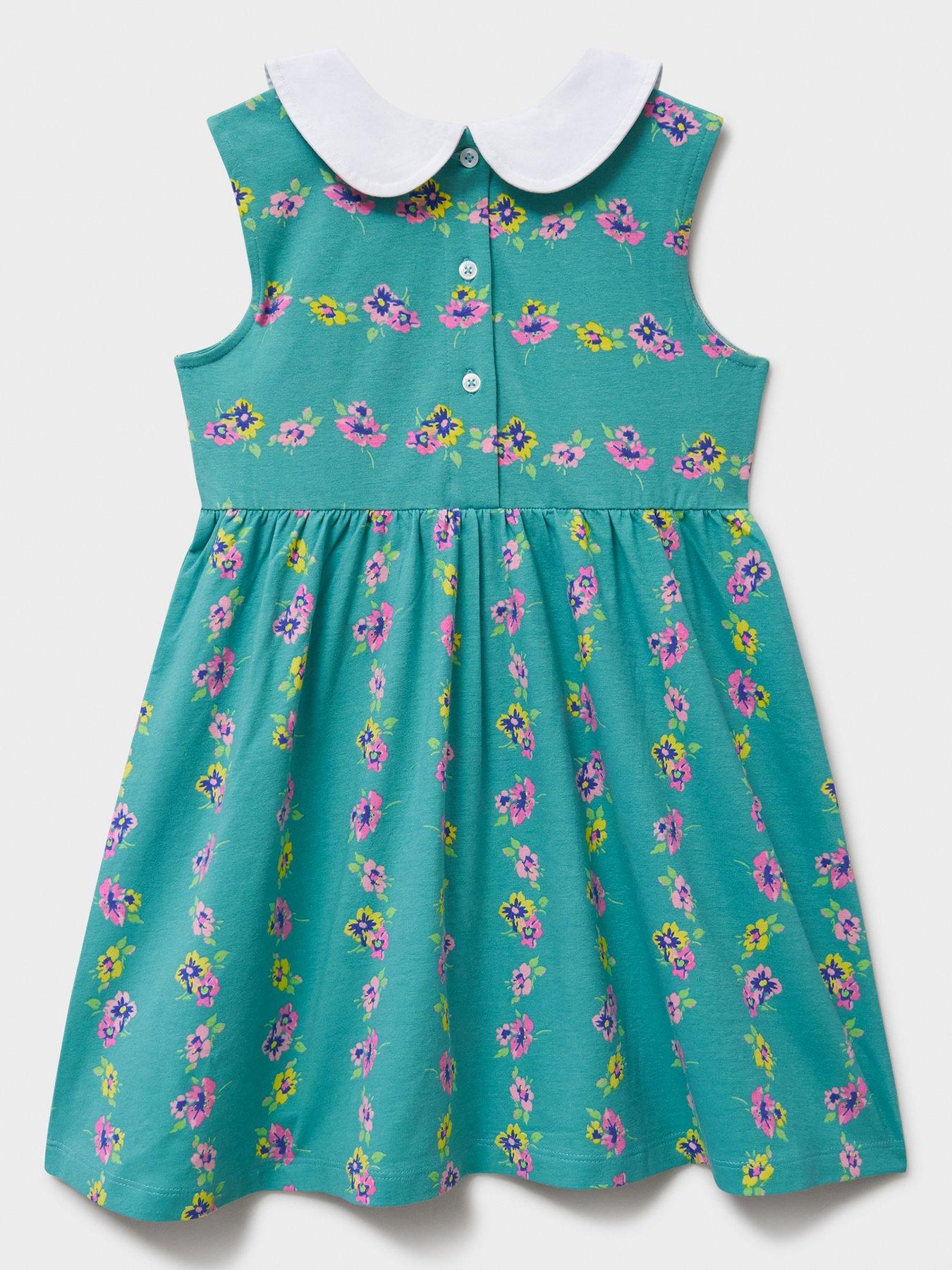 Image 3 of 3 of Crew Clothing Girls Peter Pan Sleeveless Floral Dress - Green