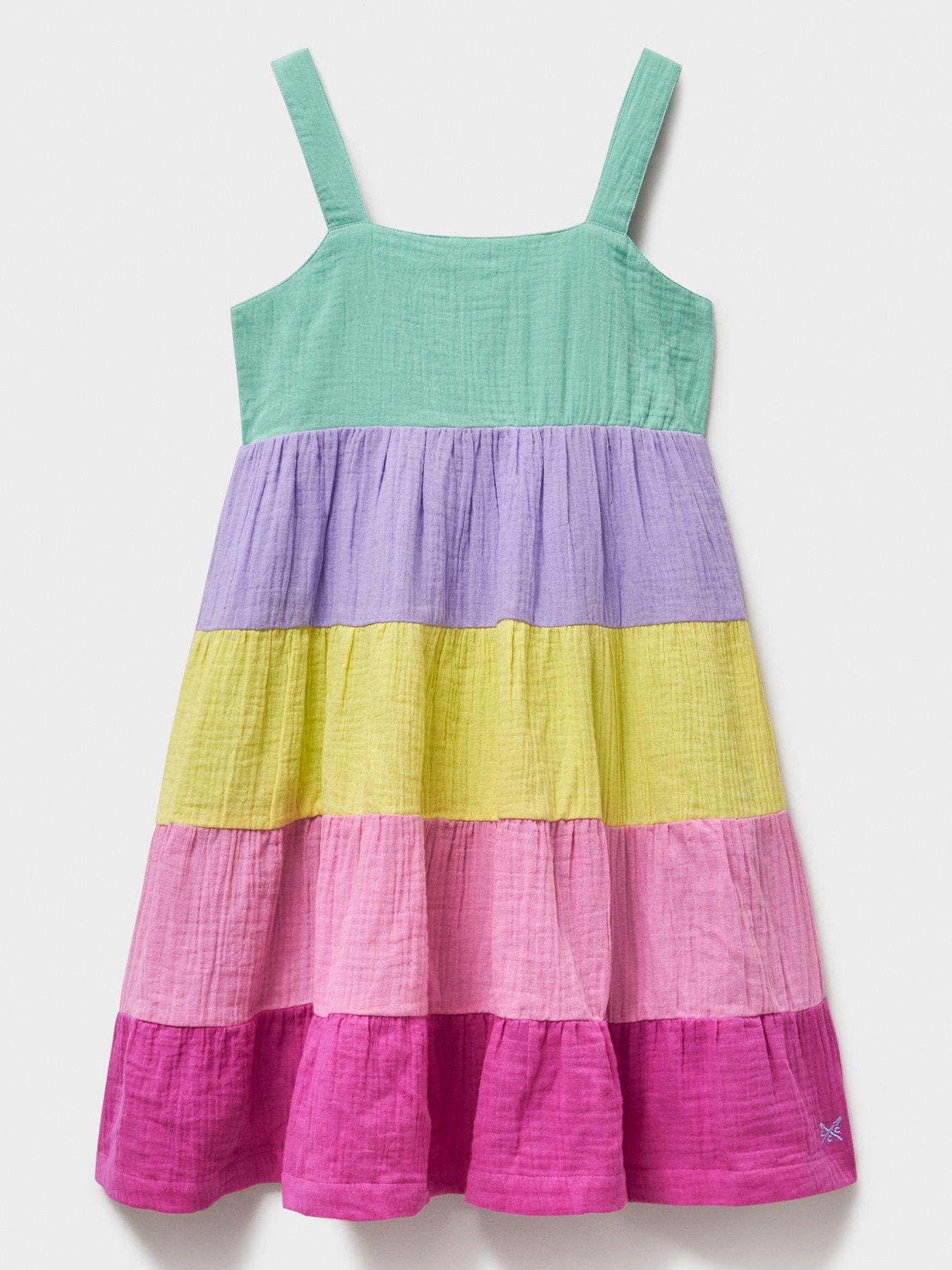 undefined Girls Cotton Scallop-tier Dress - Multi