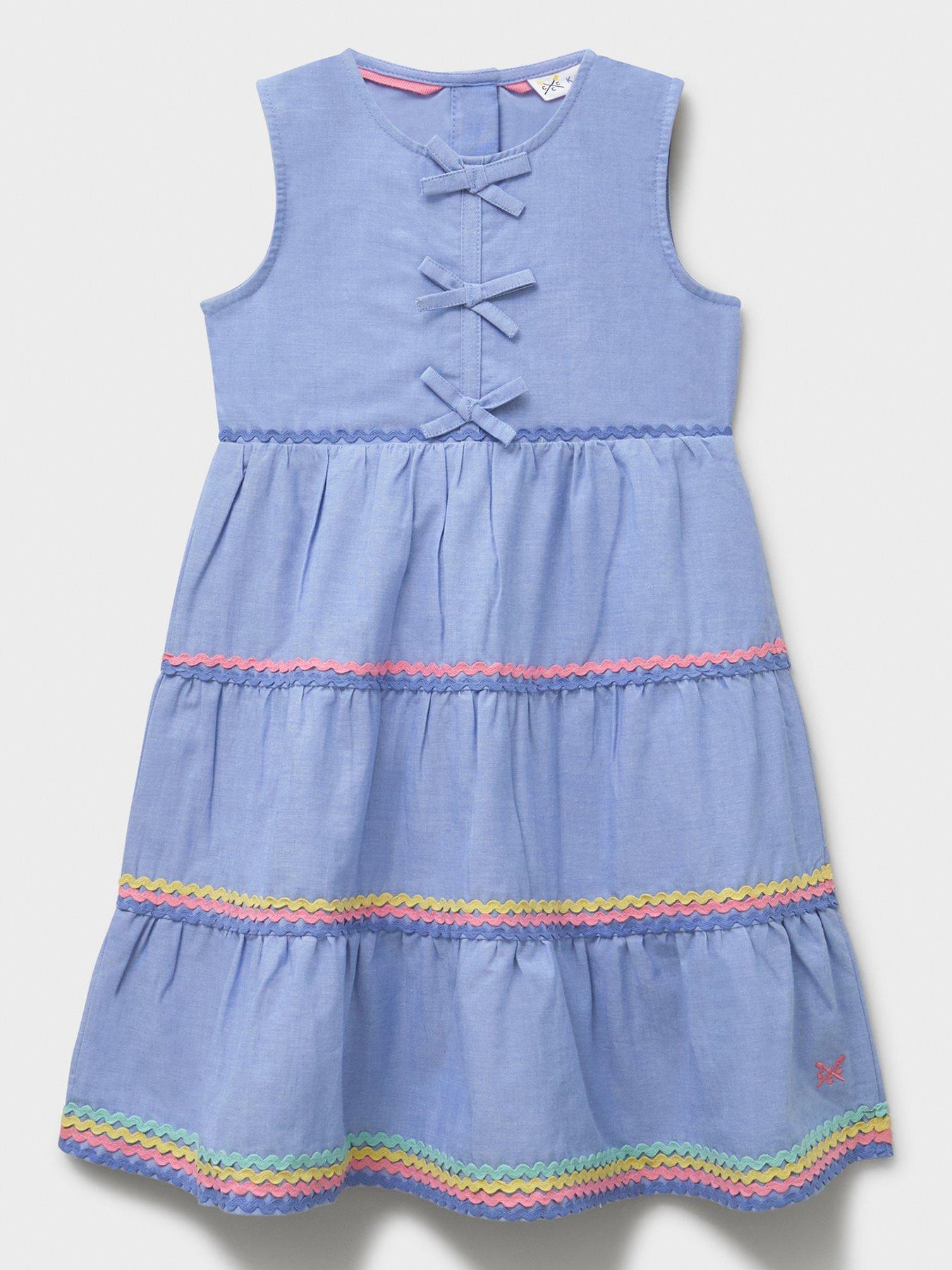 undefined Girls Cotton-chambray Ric Rac Midi Dress - Blue