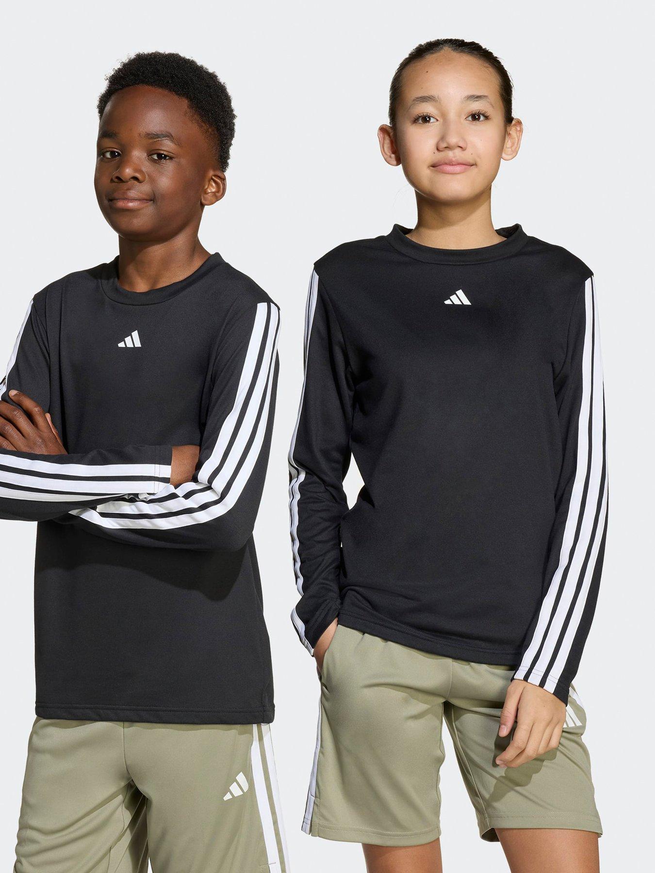 Image 1 of 5 of adidas Unisex Junior Training Essentials 3 Stripe Long Sleeve Top - Black
