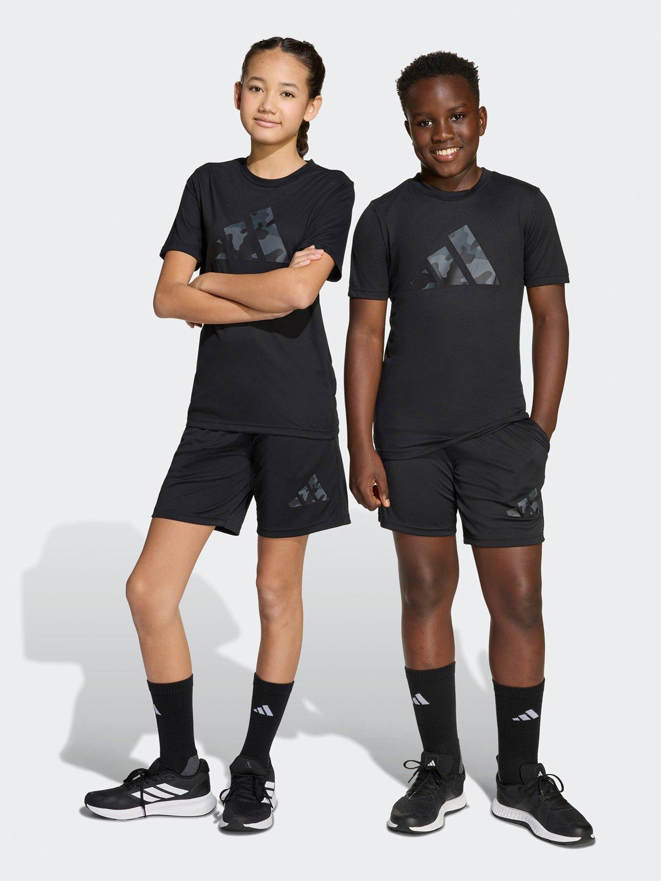 undefined Unisex Junior Training Essentials Print T-Shirt  &  Short Set - Black