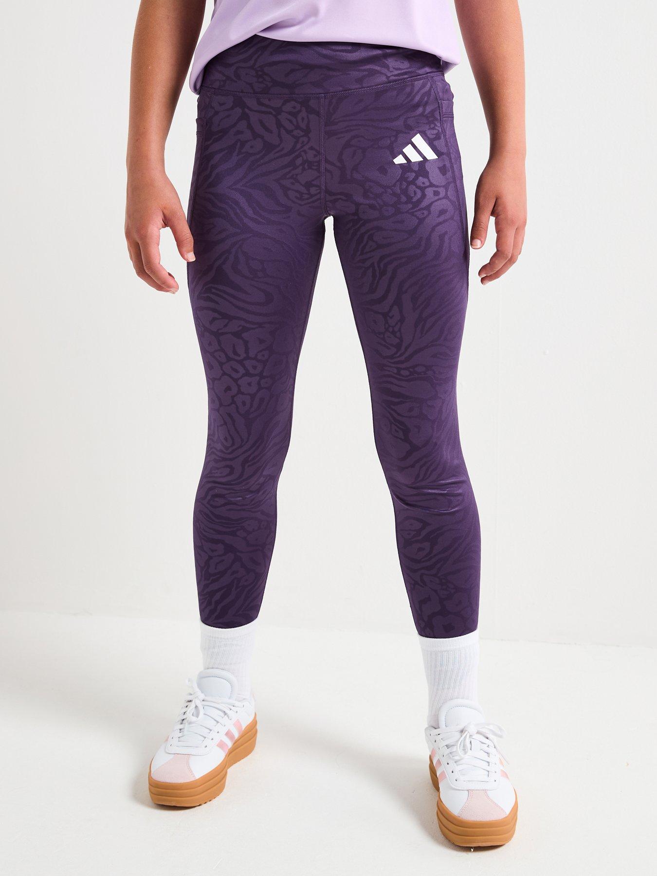 adidas Girls Junior Training Optime Print Tights - Purple